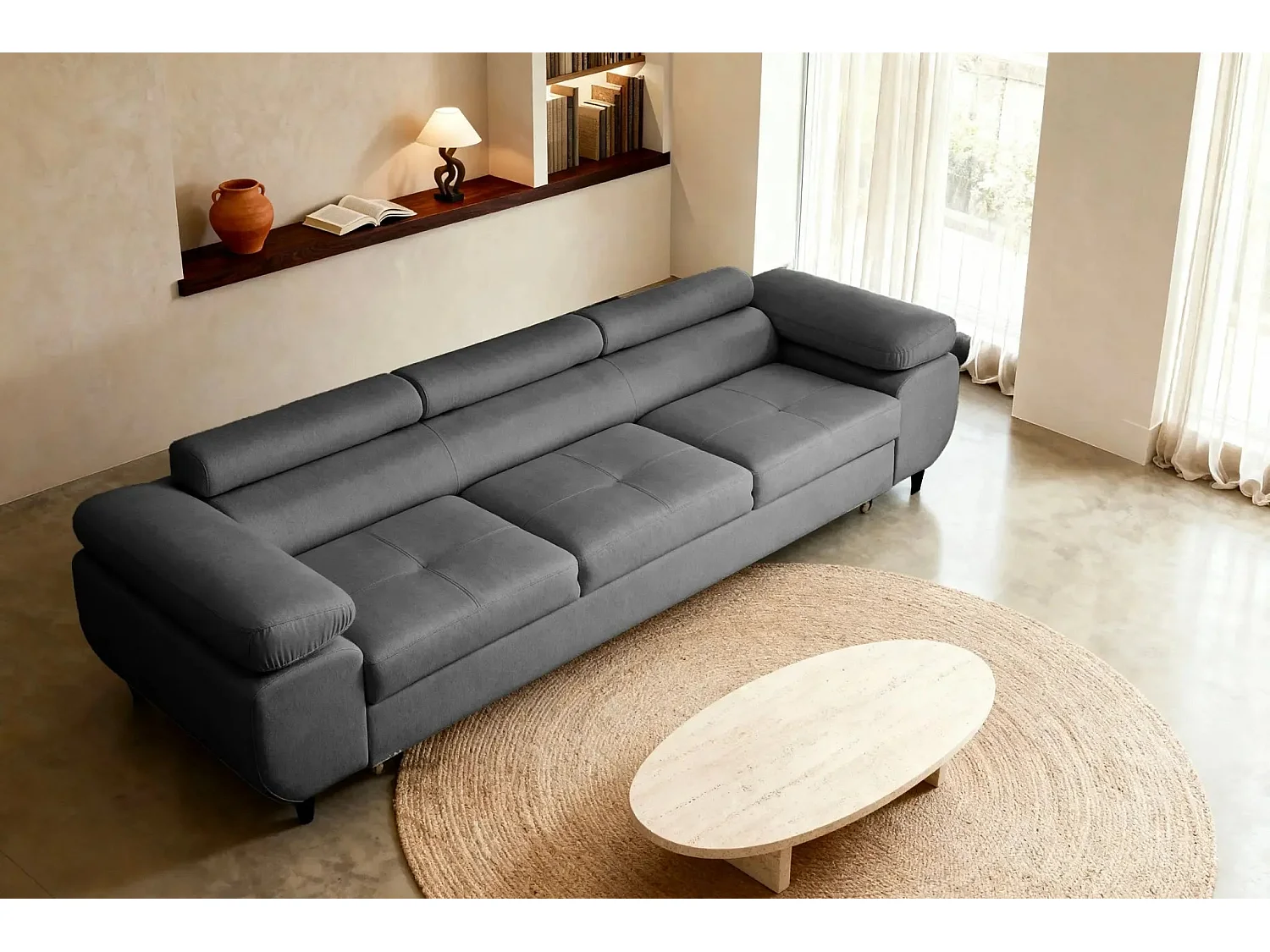 CHARLIE - Canapé droit convertible tissu chiné 3 places - Gris foncé