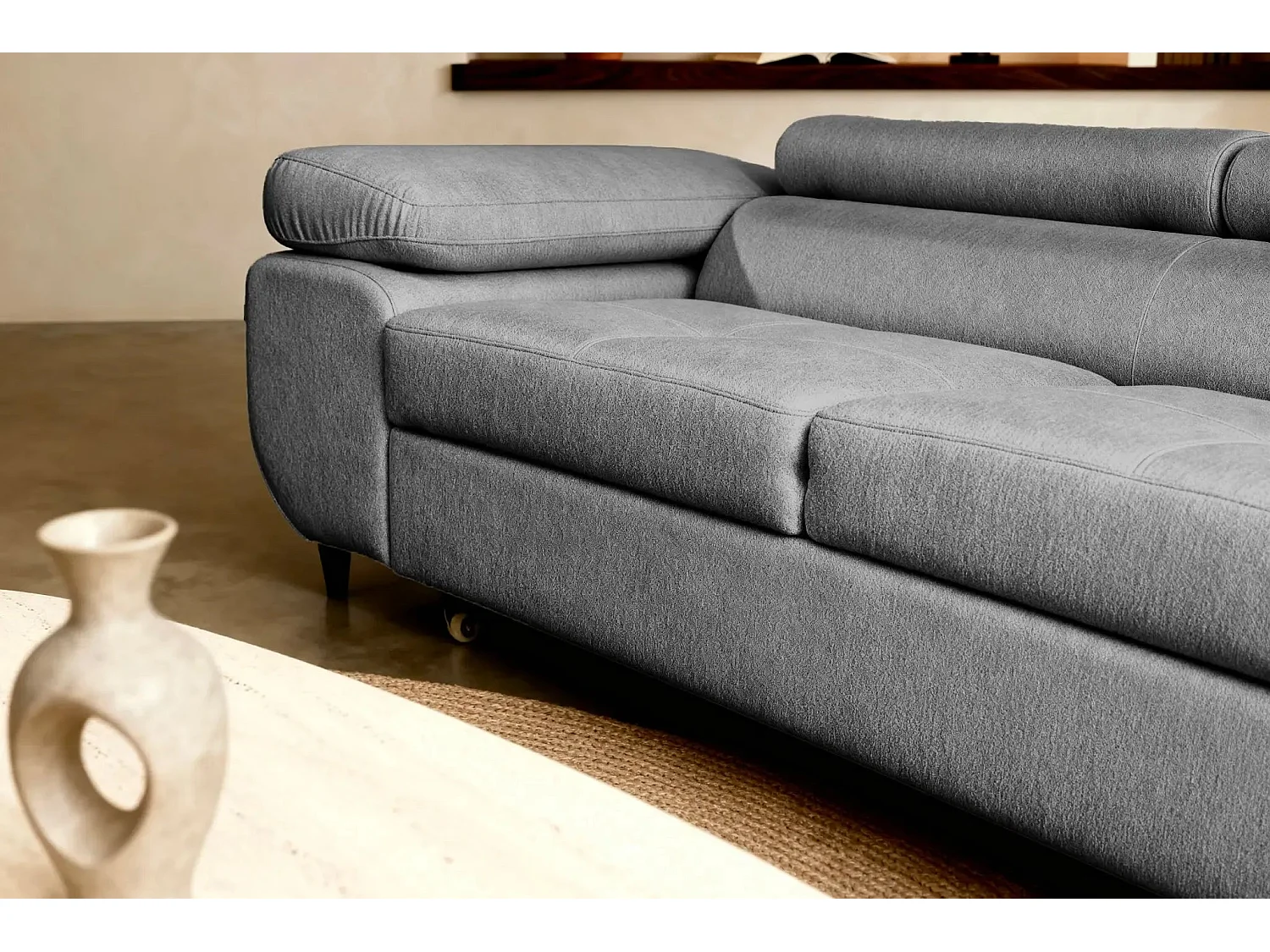 Canapé convertible 3 places en tissu chiné gris CHARLIE