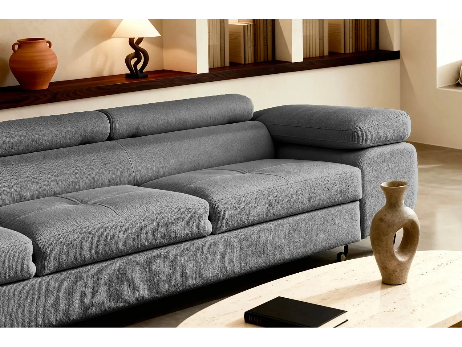 Canapé convertible 3 places en tissu chiné gris CHARLIE