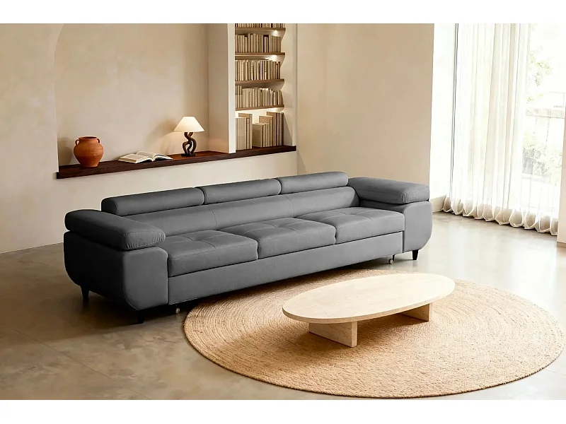 CHARLIE - Canapé droit convertible tissu chiné 3 places - Gris foncé