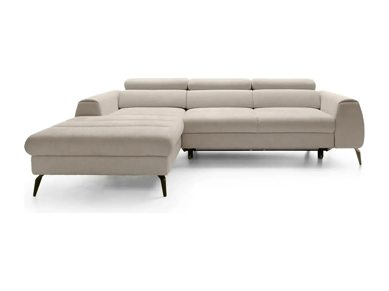 CLOVIS - Canapé d'angle convertible tissu chiné 4 places - Beige - Gauche