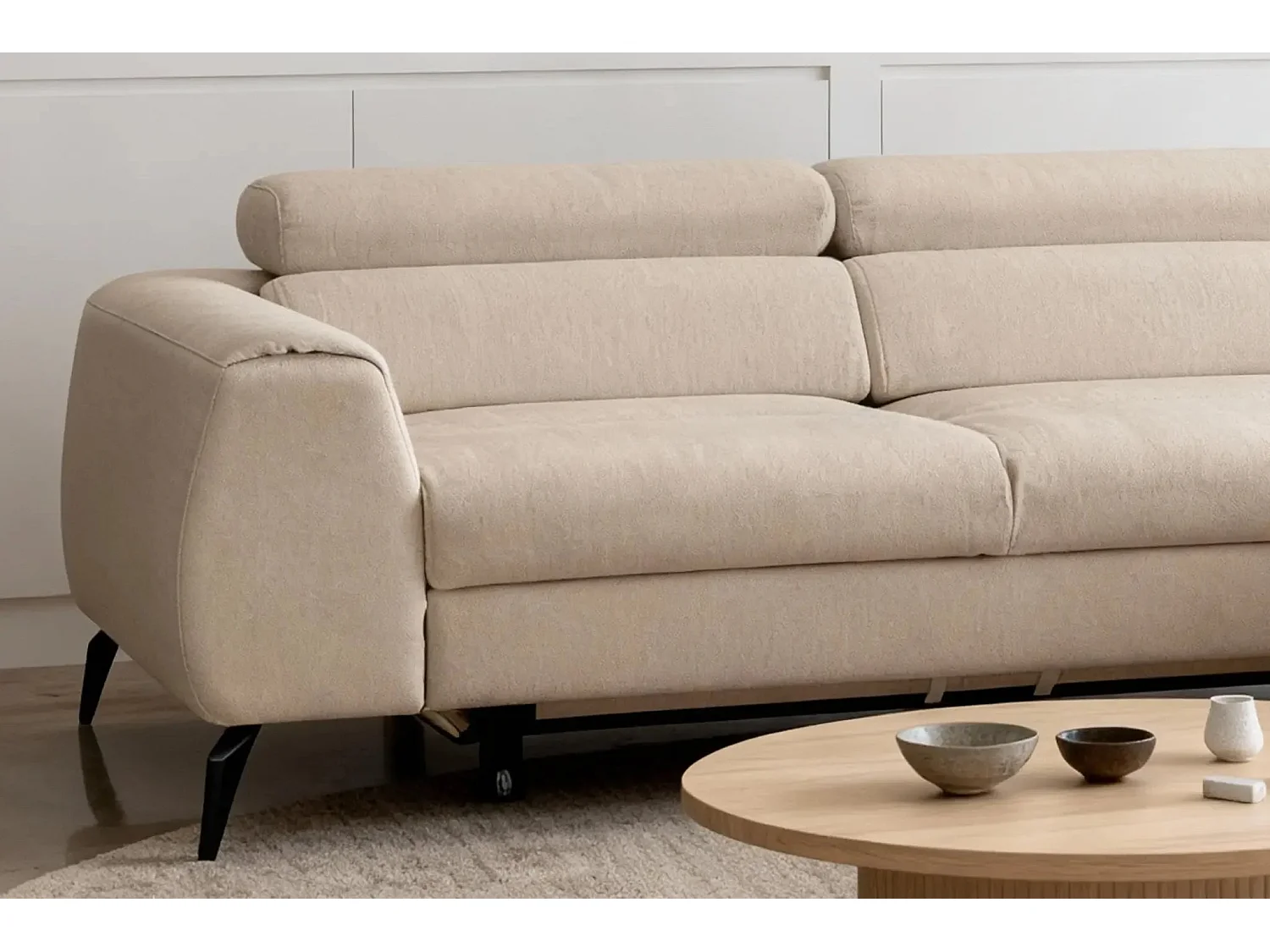 CLOVIS - Canapé d'angle convertible tissu chiné 4 places - Beige - Gauche