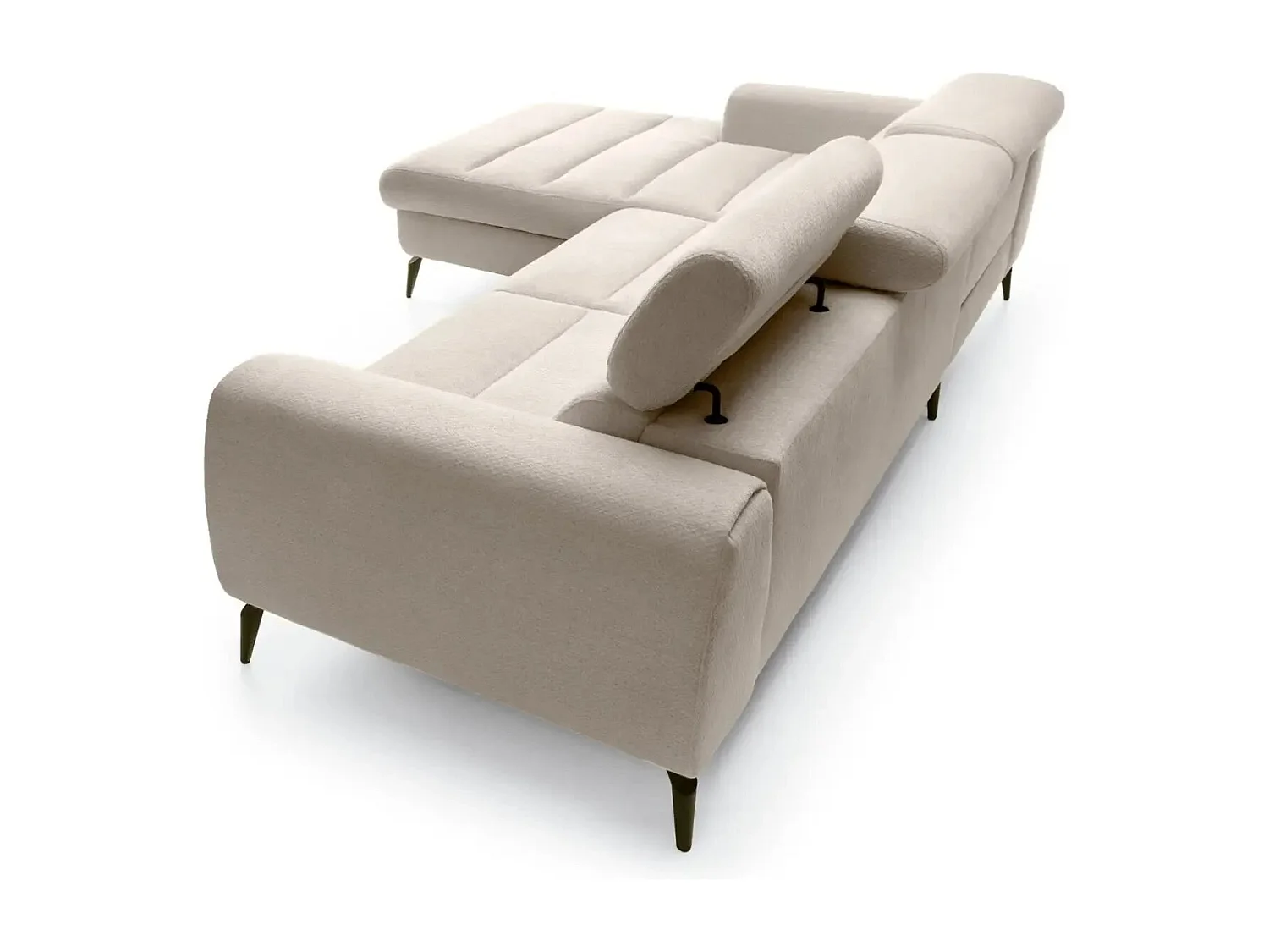 CLOVIS - Canapé d'angle convertible tissu chiné 4 places - Beige - Gauche