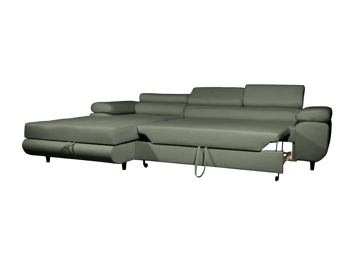 CHARLIE - Canapé d'angle convertible tissu chiné 4 places - Vert - Droit