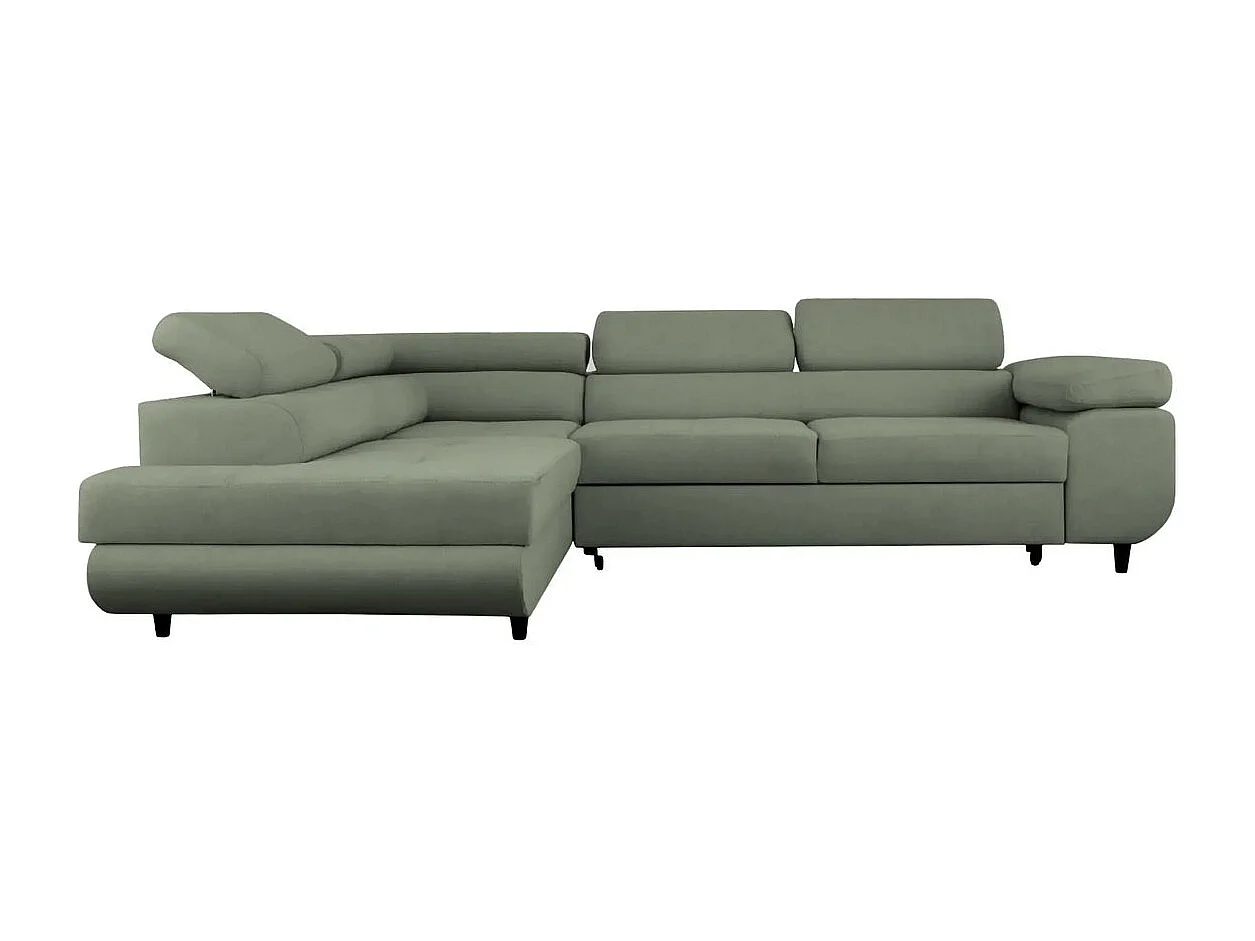 CHARLIE - Canapé d'angle convertible tissu chiné 4 places - Vert - Droit