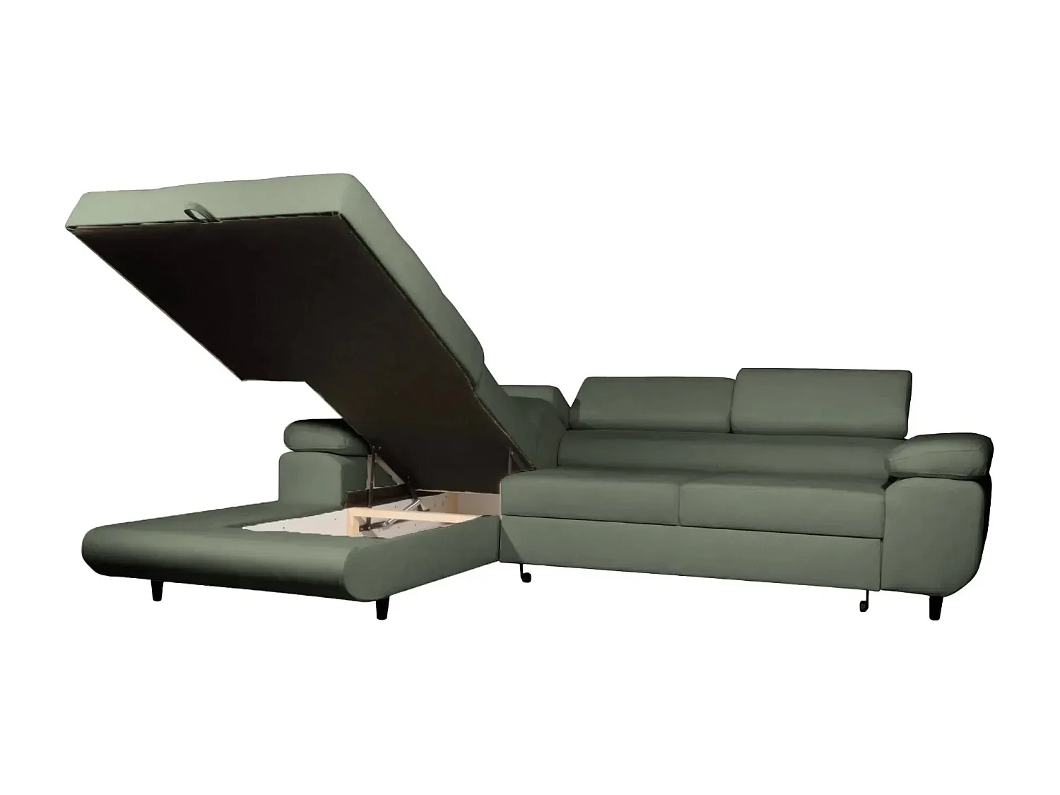 CHARLIE - Canapé d'angle convertible tissu chiné 4 places - Vert - Droit