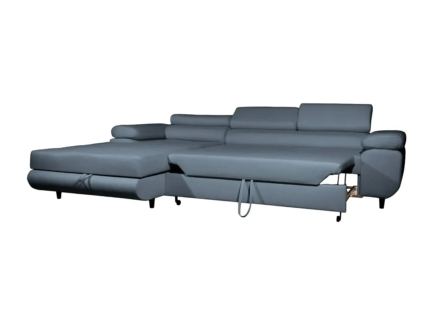 CHARLIE - Canapé d'angle convertible tissu chiné 4 places - Bleu - Droit