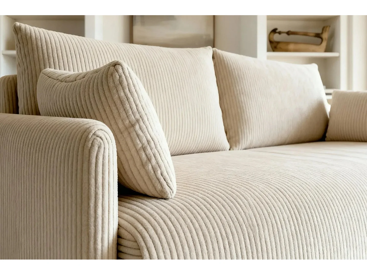 AXELLE - Canapé droit convertible velours côtelé 2 places - Beige