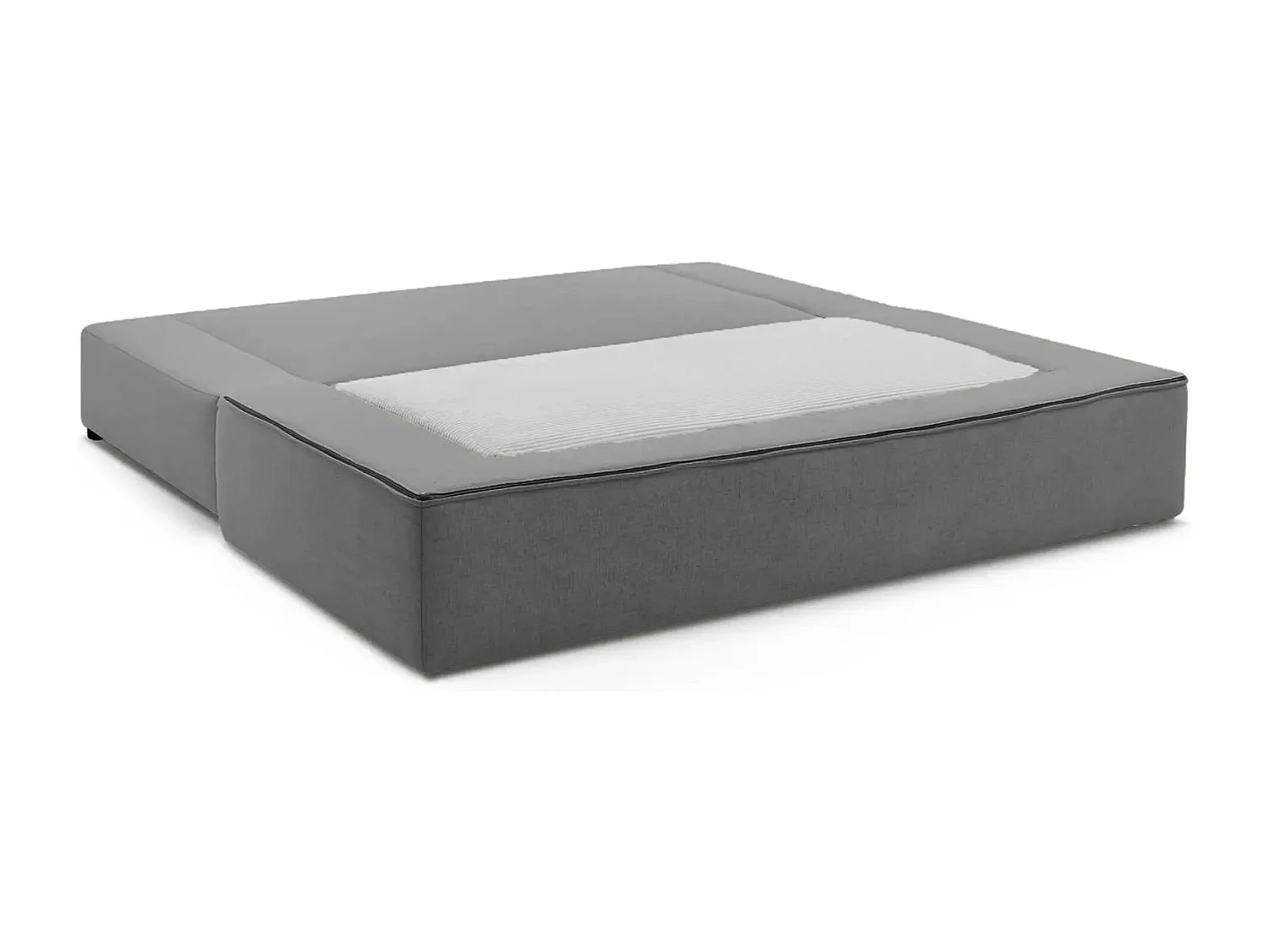 AMBRE - Canapé droit convertible bi matière avec deux poufs 4 places - Gris