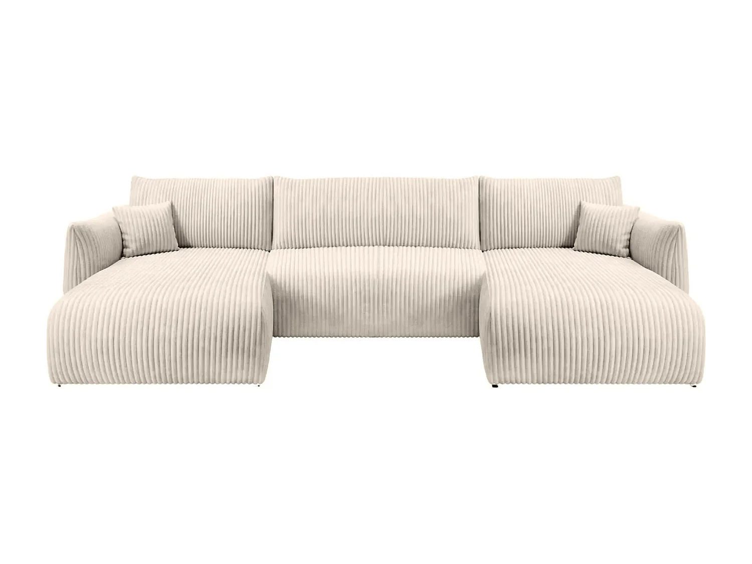 ELIO - Canapé panoramique convertible gros velours côtelé 5 places - Beige