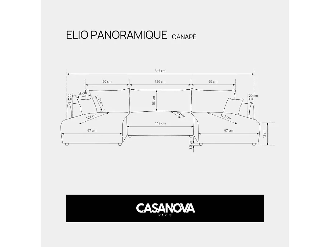 ELIO - Canapé panoramique convertible gros velours côtelé 5 places - Beige