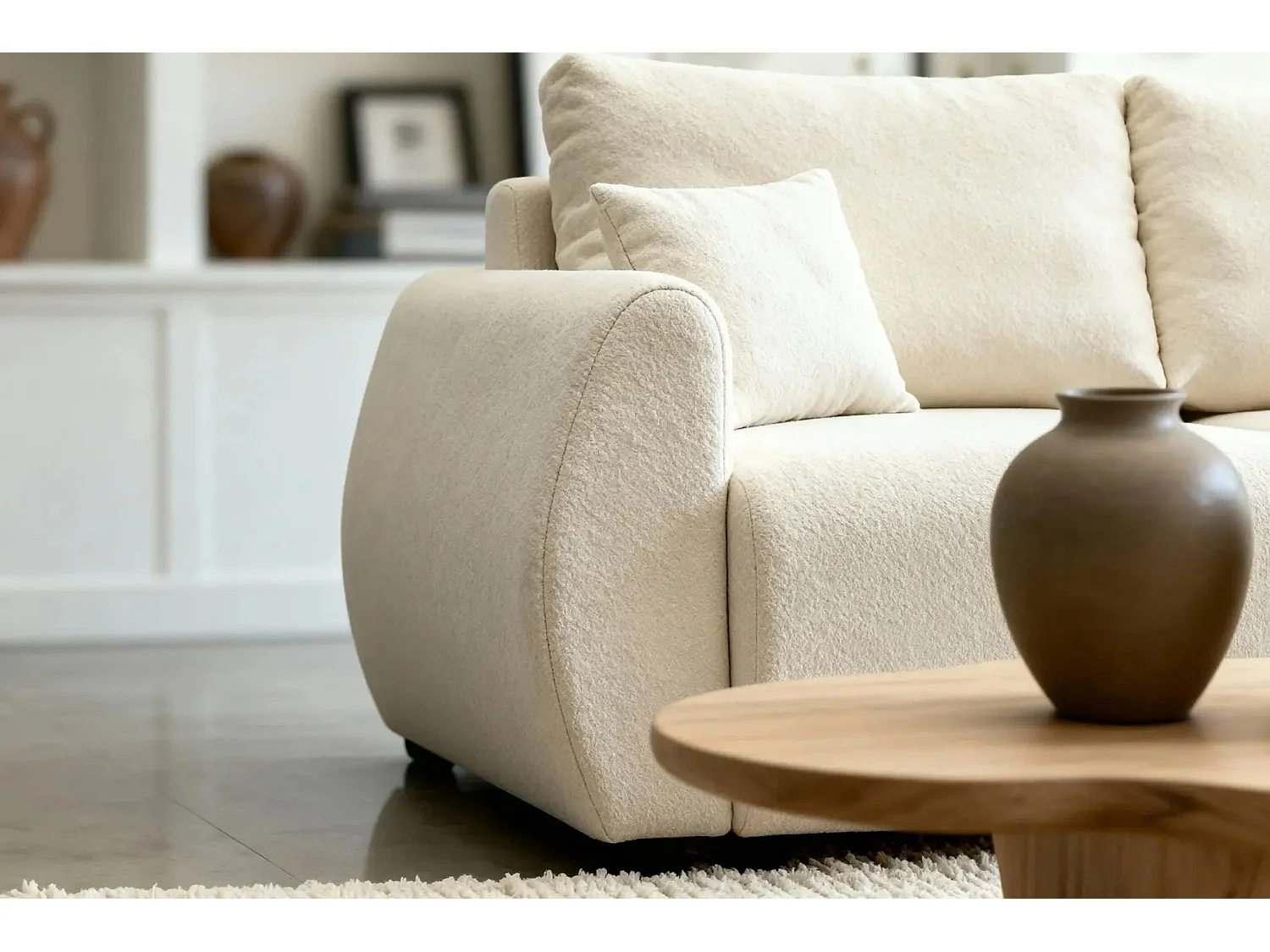 HERA - Canapé d'angle convertible tissu doux 3 places - Beige