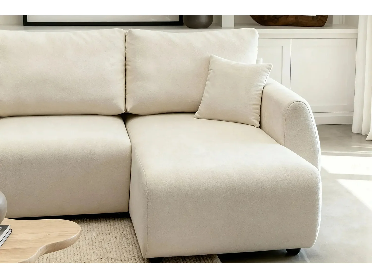 HERA - Canapé d'angle convertible tissu doux 3 places - Beige