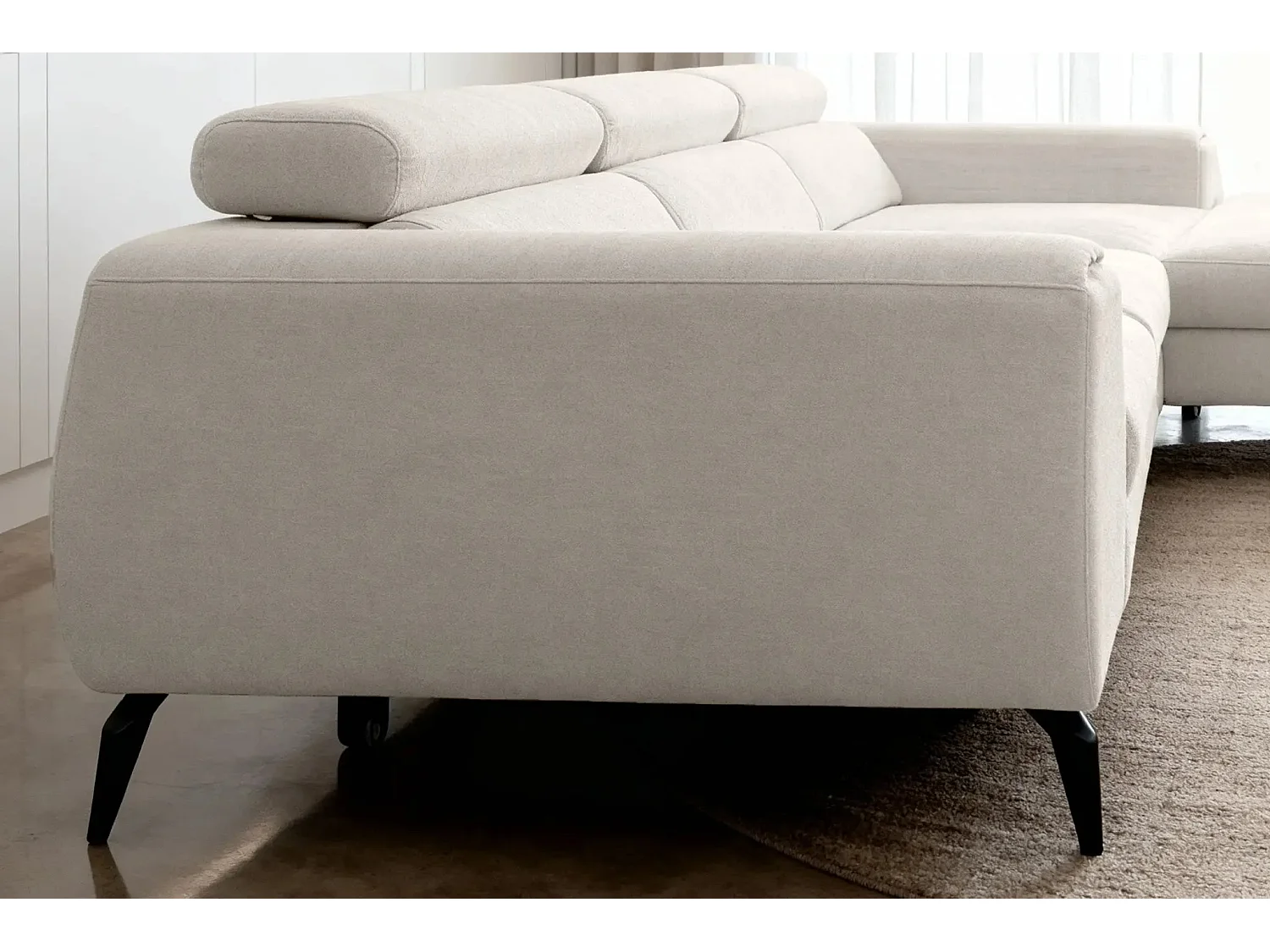 CLOVIS - Canapé d'angle convertible tissu chiné 4 places - Blanc - Gauche