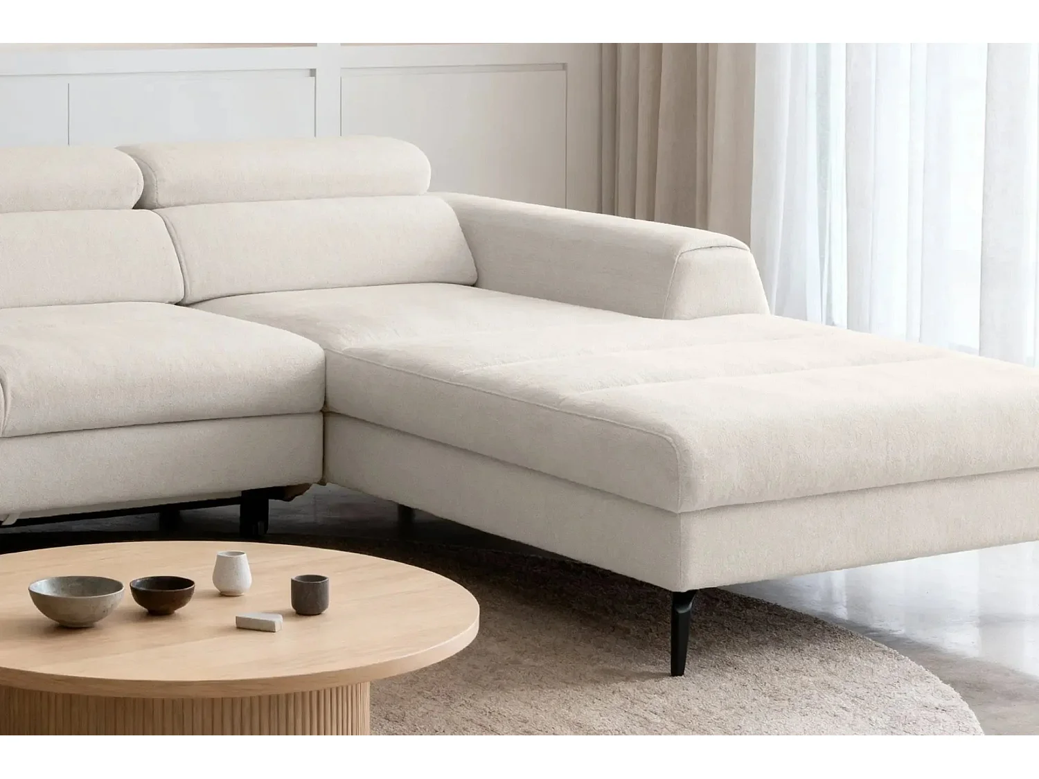 CLOVIS - Canapé d'angle convertible tissu chiné 4 places - Blanc - Gauche