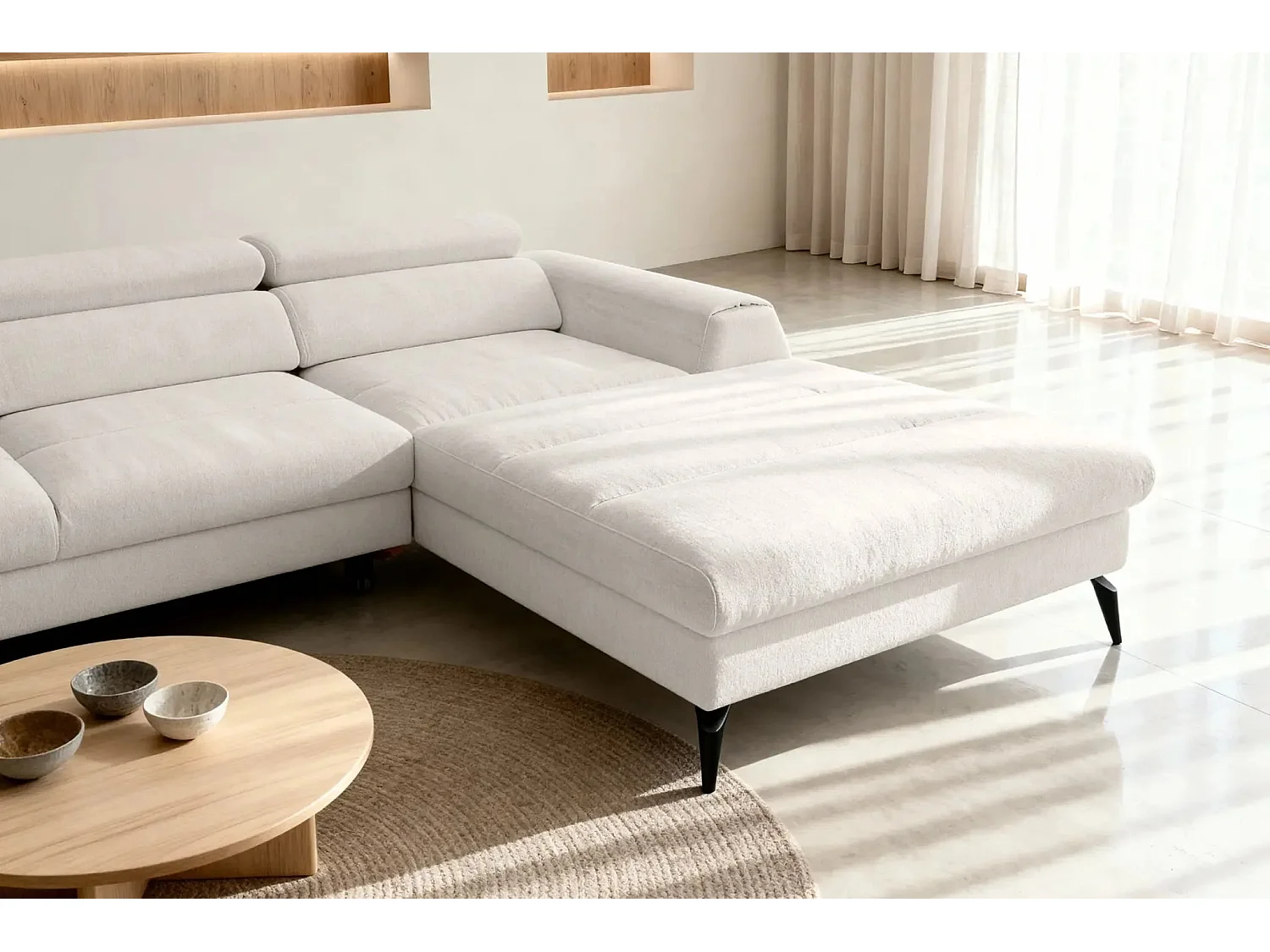 CLOVIS - Canapé d'angle convertible tissu chiné 4 places - Blanc - Gauche