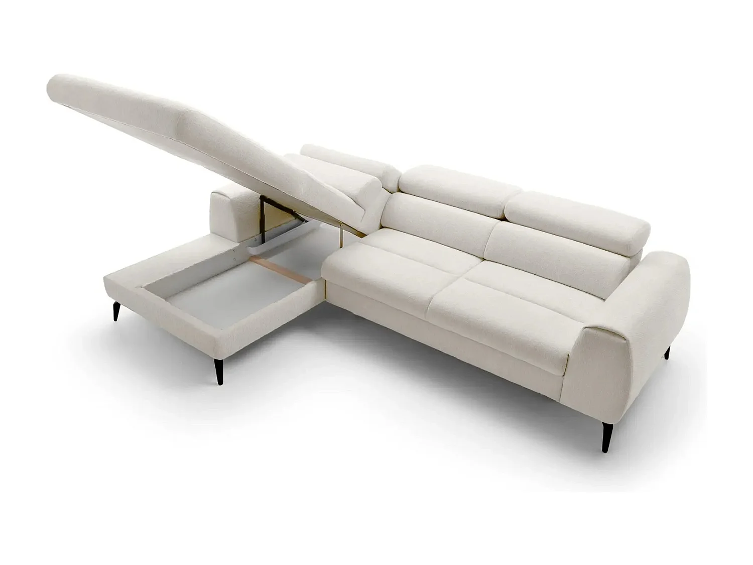 CLOVIS - Canapé d'angle convertible tissu chiné 4 places - Blanc - Gauche