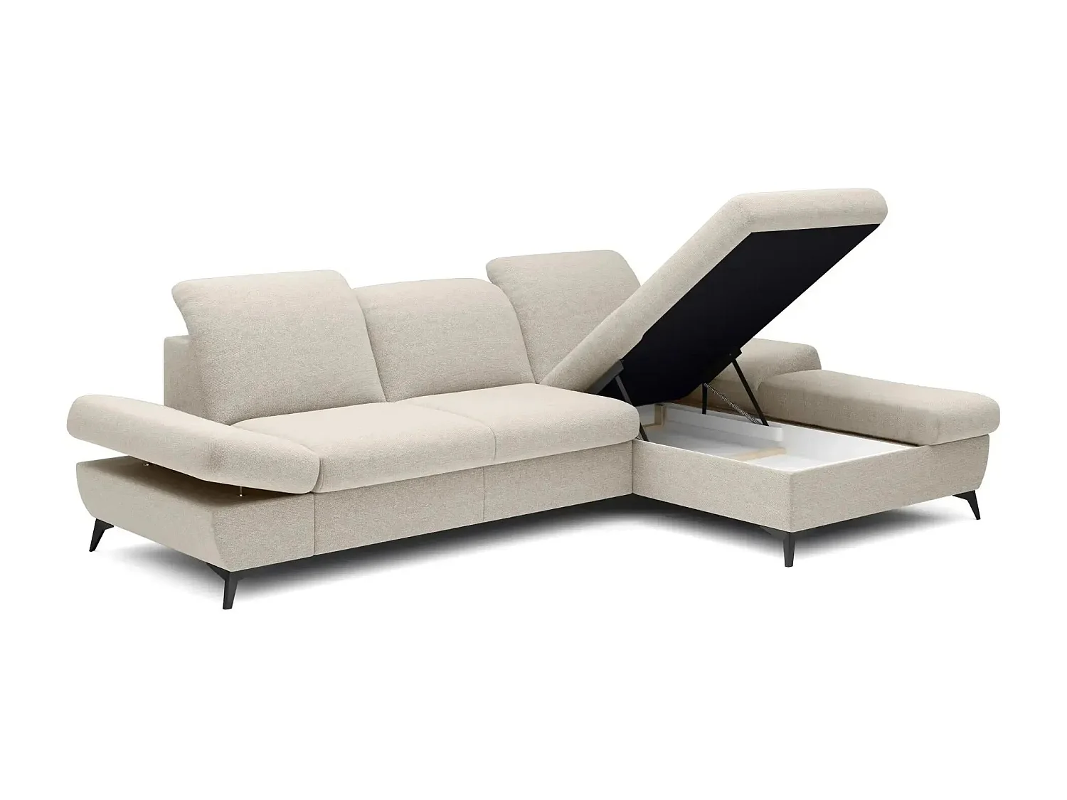 LIVIA - Canapé d'angle convertible tissu chiné 4 places - Beige - Gauche