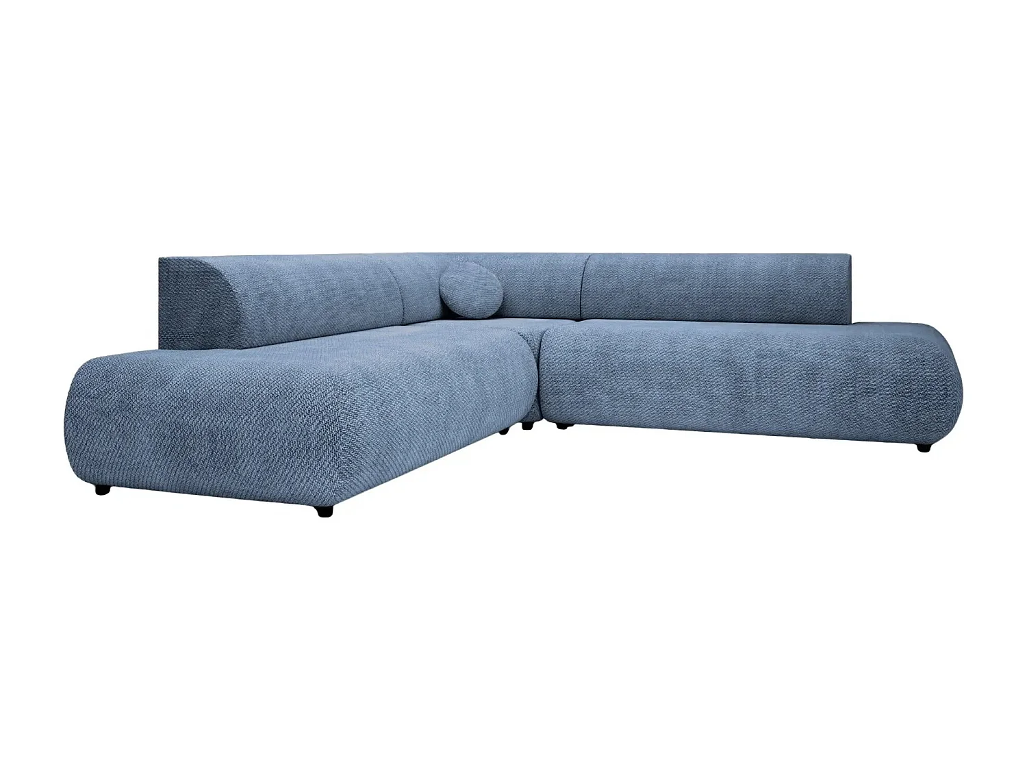 LEVI - Canapé panoramique convertible tissu lisse 5 places - Bleu - Gauche
