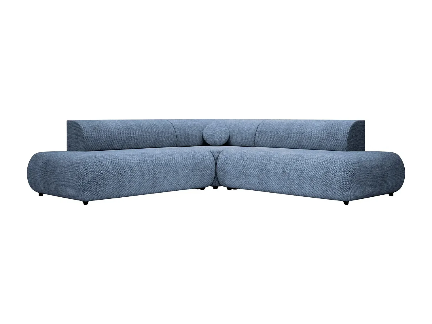 LEVI - Canapé panoramique convertible tissu lisse 5 places - Bleu - Gauche