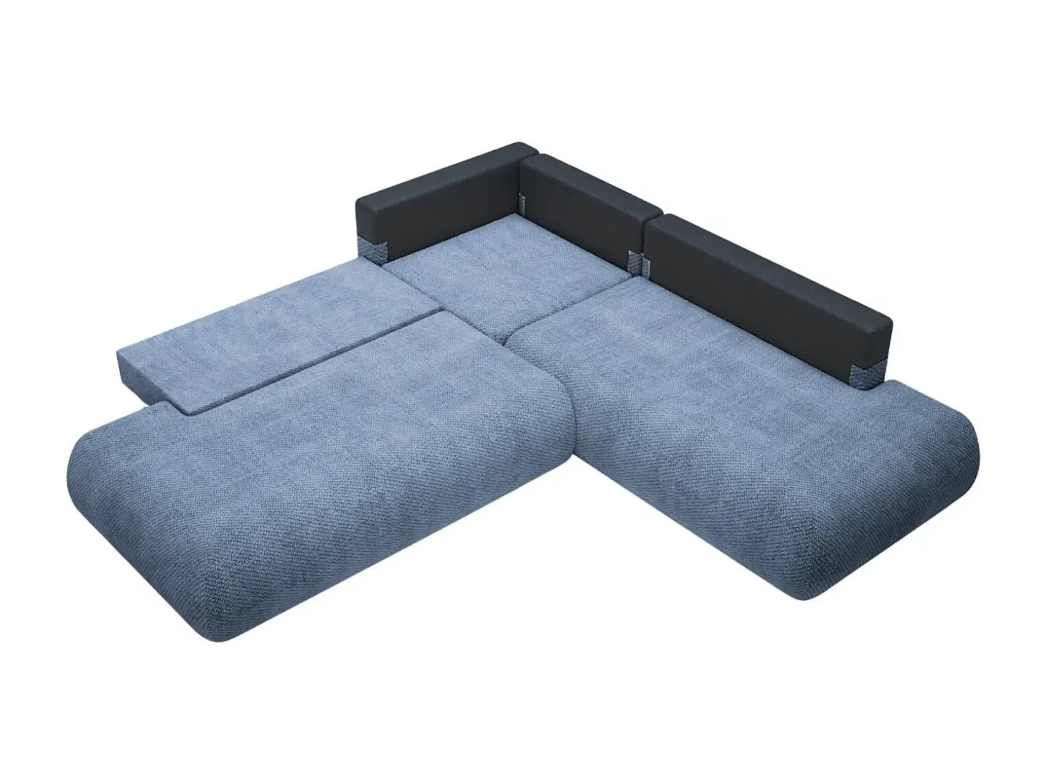 LEVI - Canapé panoramique convertible tissu lisse 5 places - Bleu - Gauche