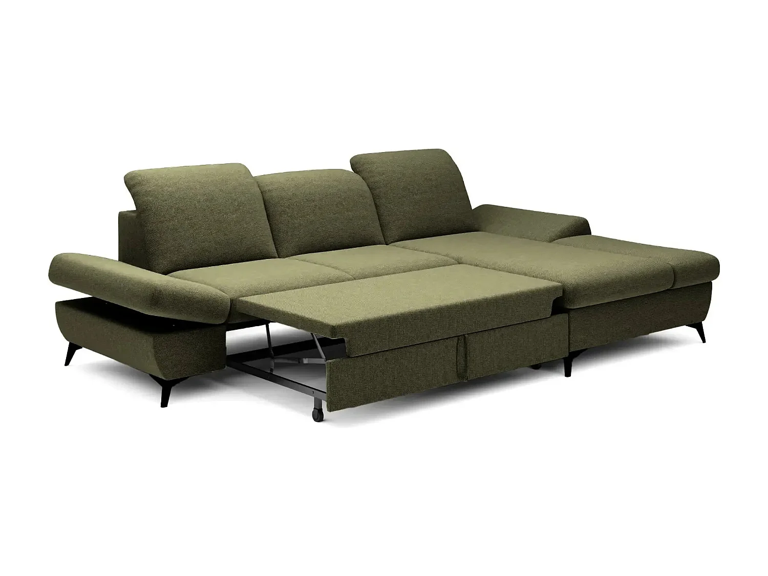 LIVIA - Canapé d'angle convertible tissu chiné 4 places - Vert - Gauche