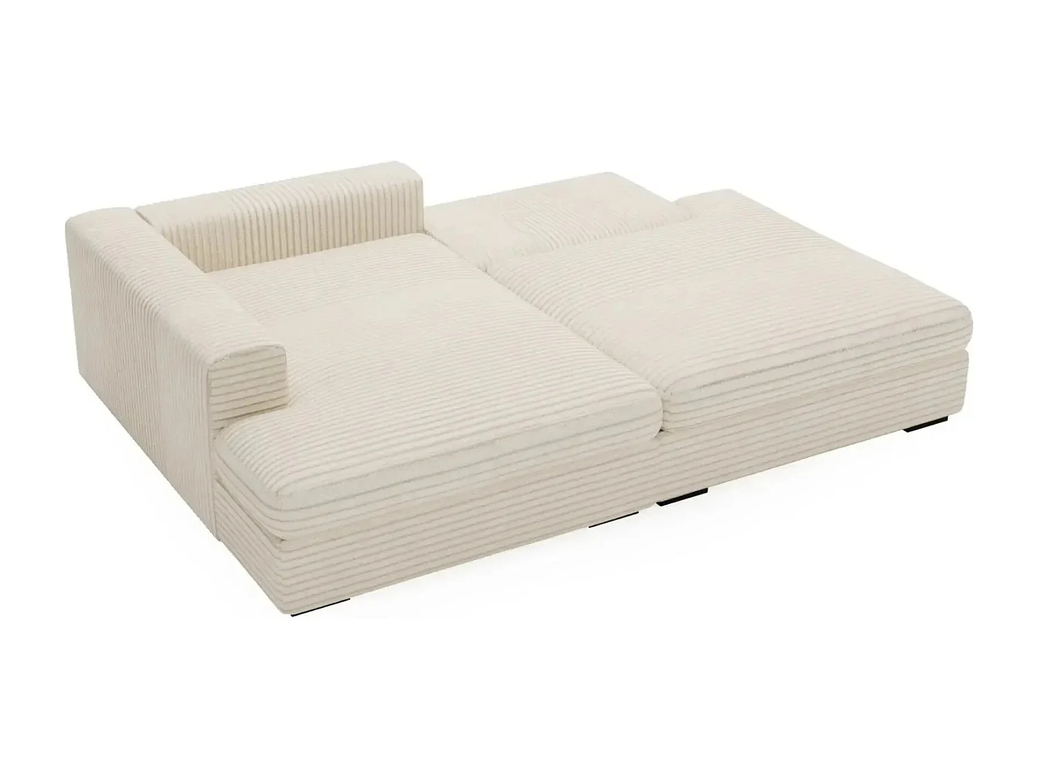 AGATHE - Canapé d'angle convertible gros velours côtelé 4 places - Beige - Gauche