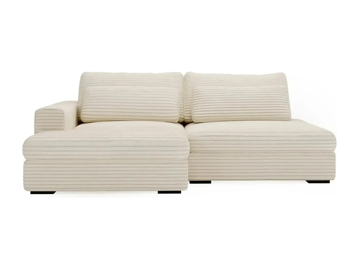 AGATHE - Canapé d'angle convertible gros velours côtelé 4 places - Beige - Gauche