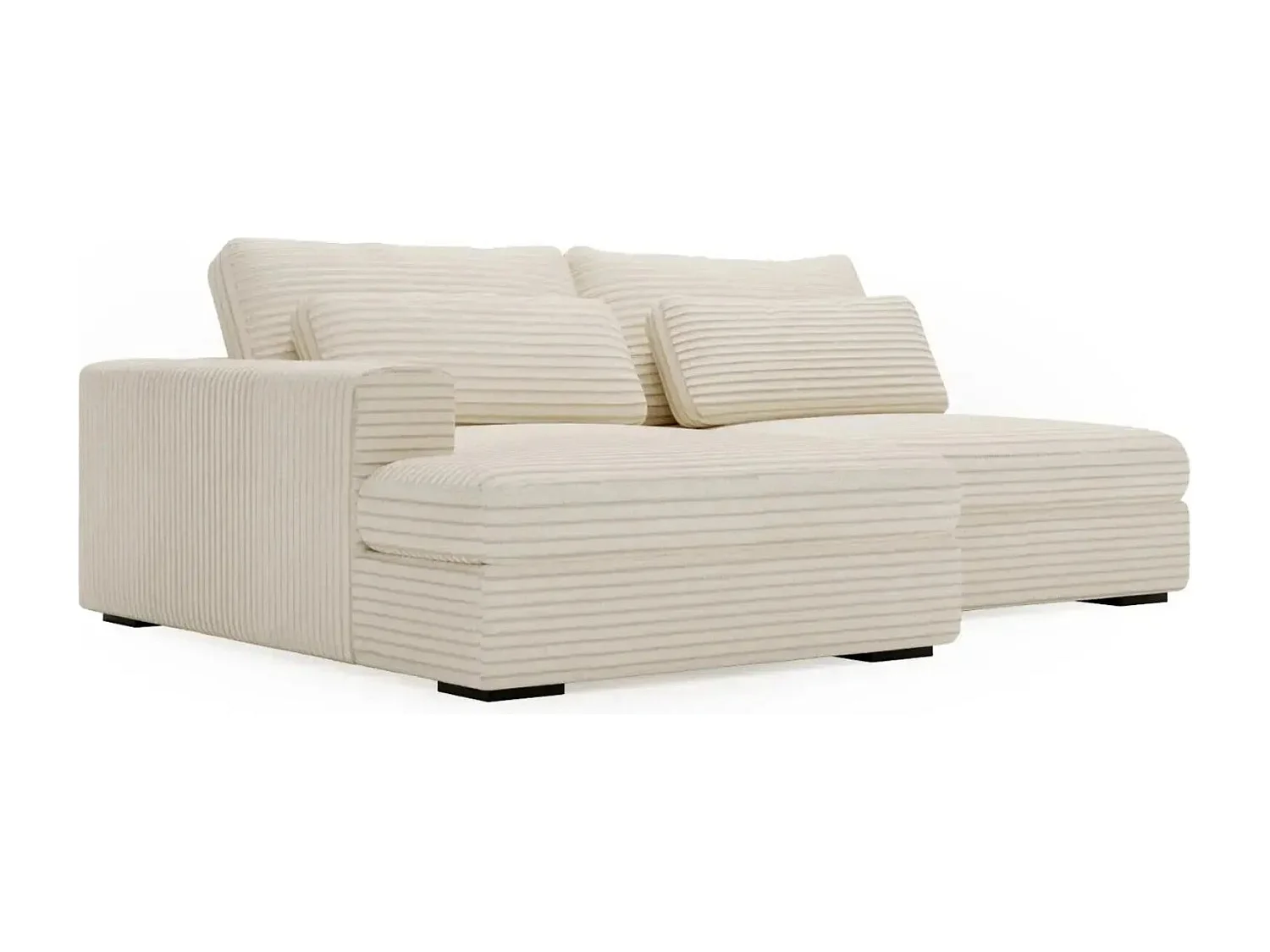 AGATHE - Canapé d'angle convertible gros velours côtelé 4 places - Beige - Gauche