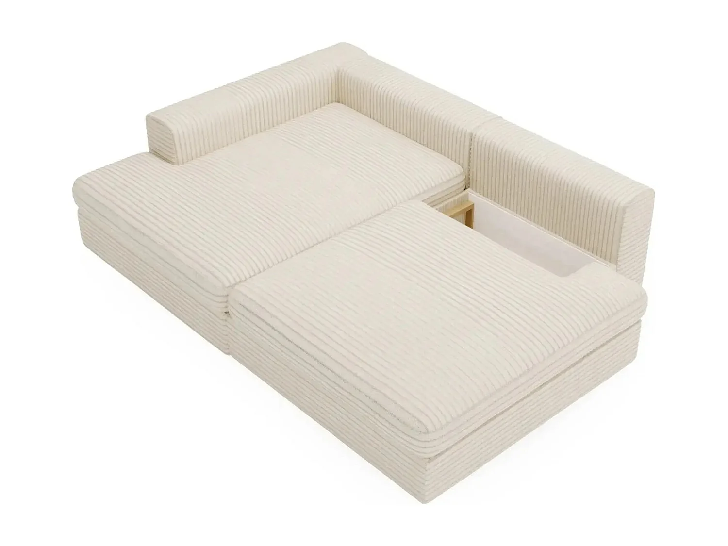 AGATHE - Canapé d'angle convertible gros velours côtelé 4 places - Beige - Gauche