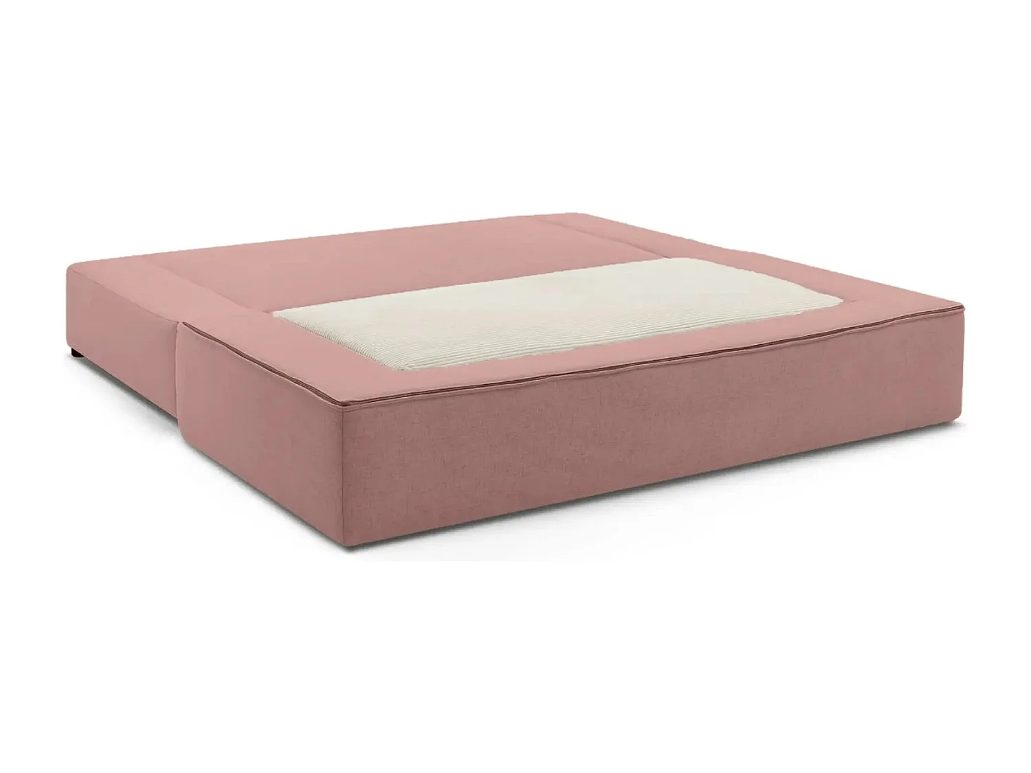 AMBRE - Canapé droit convertible bi matière avec deux poufs 4 places - Rose