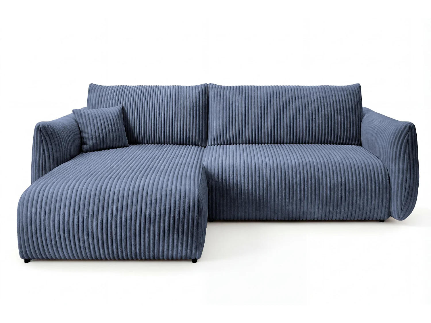 ELIO - Canapé d'angle convertible gros velours côtelé 4 places - Bleu