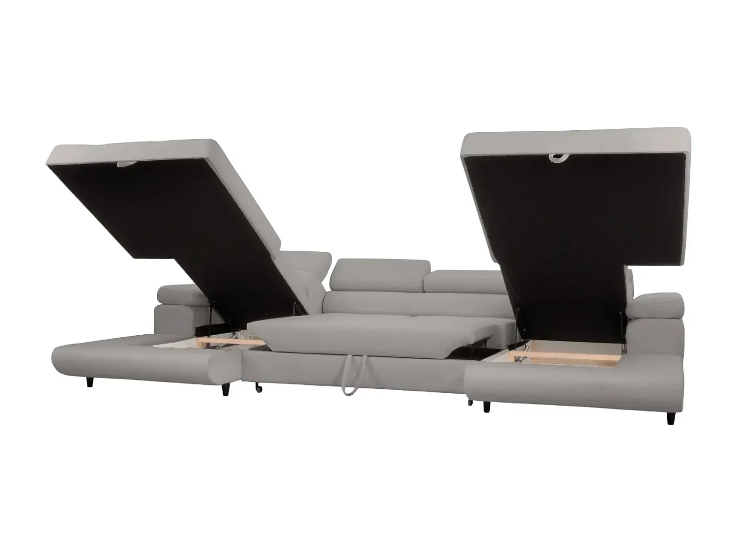 CHARLIE - Canapé panoramique convertible tissu chiné 5 places - Gris clair