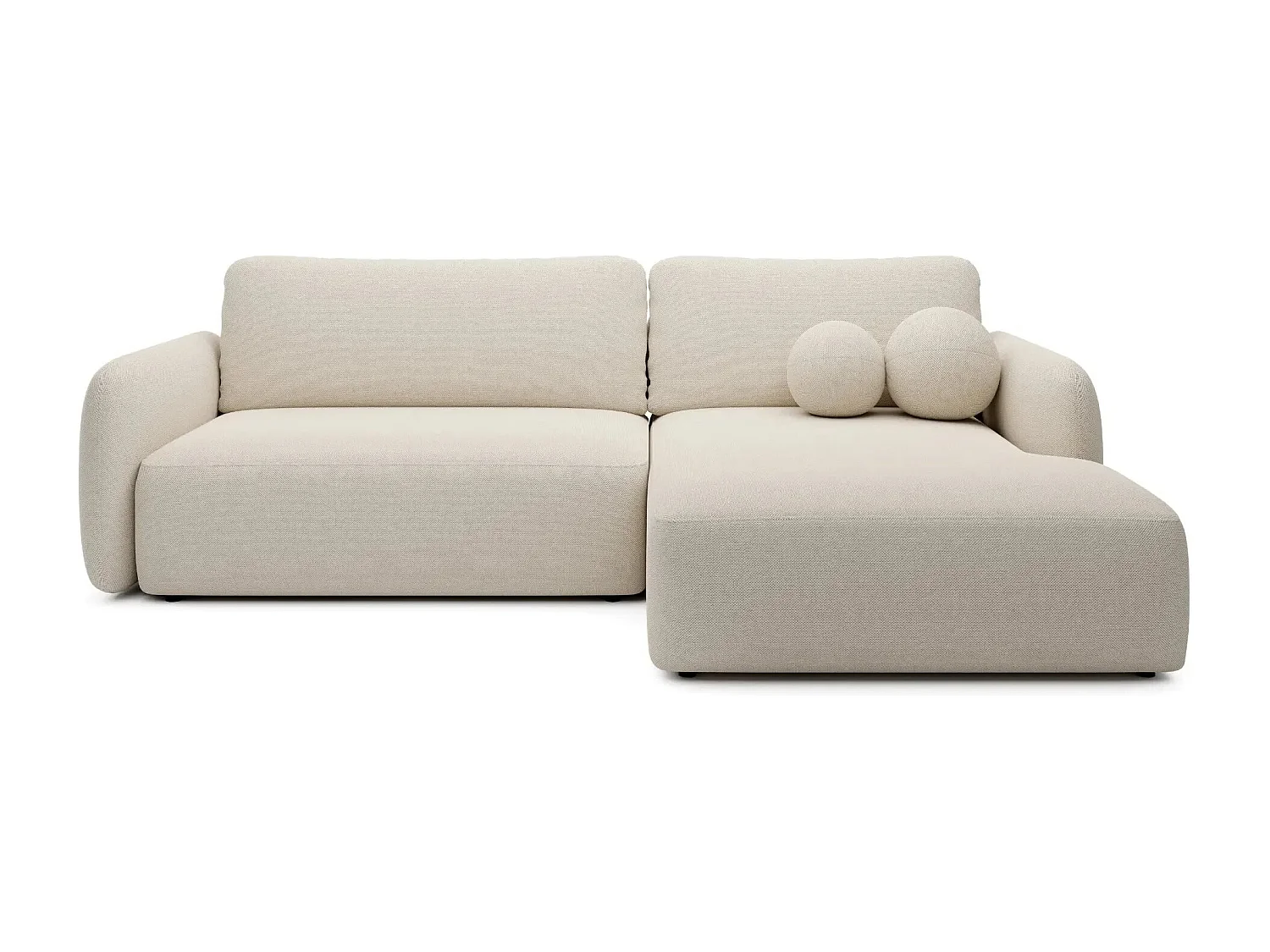 GIGI - Canapé d'angle convertible tissu bouclette 4 places - Beige - Droit