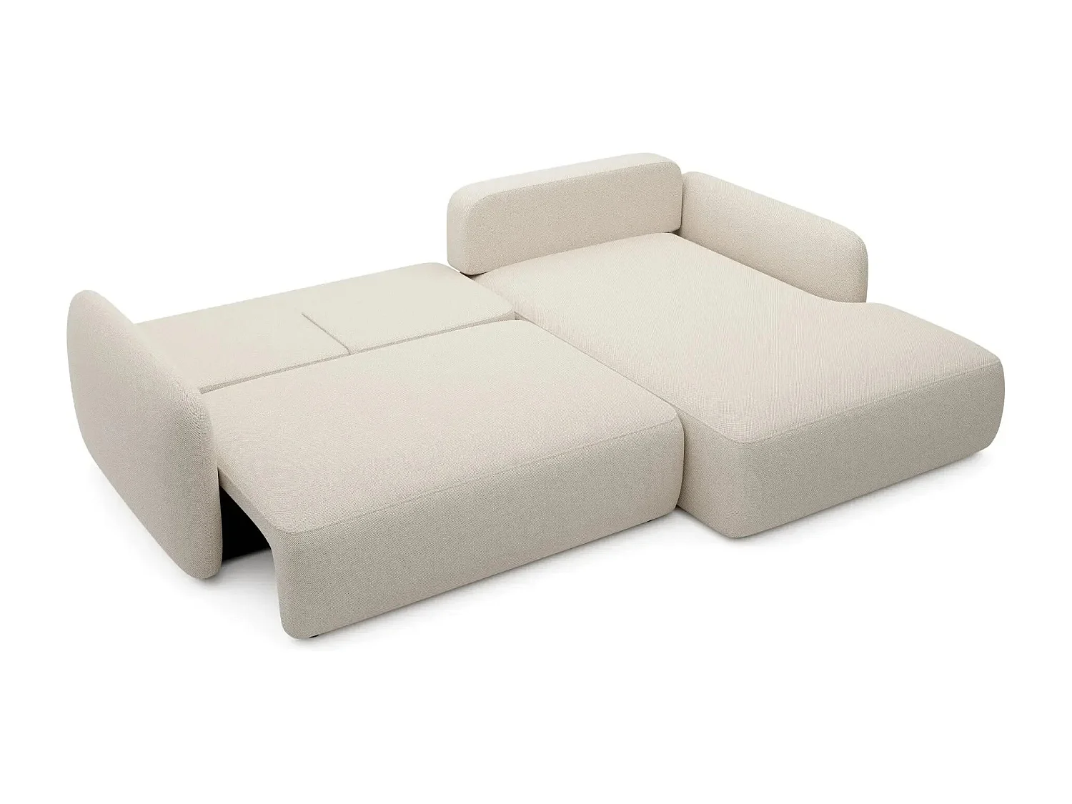 GIGI - Canapé d'angle convertible tissu bouclette 4 places - Beige - Droit