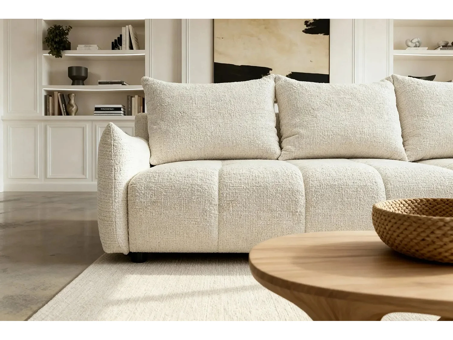 CELINE - Canapé d'angle convertible tissu chenille 4 places - Beige - 128cm