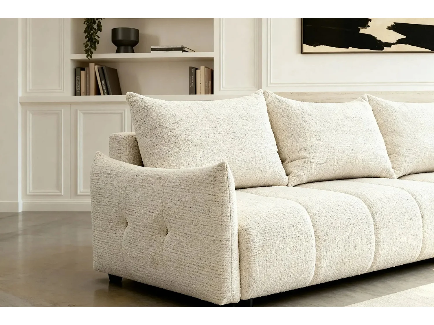 CELINE - Canapé d'angle convertible tissu chenille 4 places - Beige - 128cm