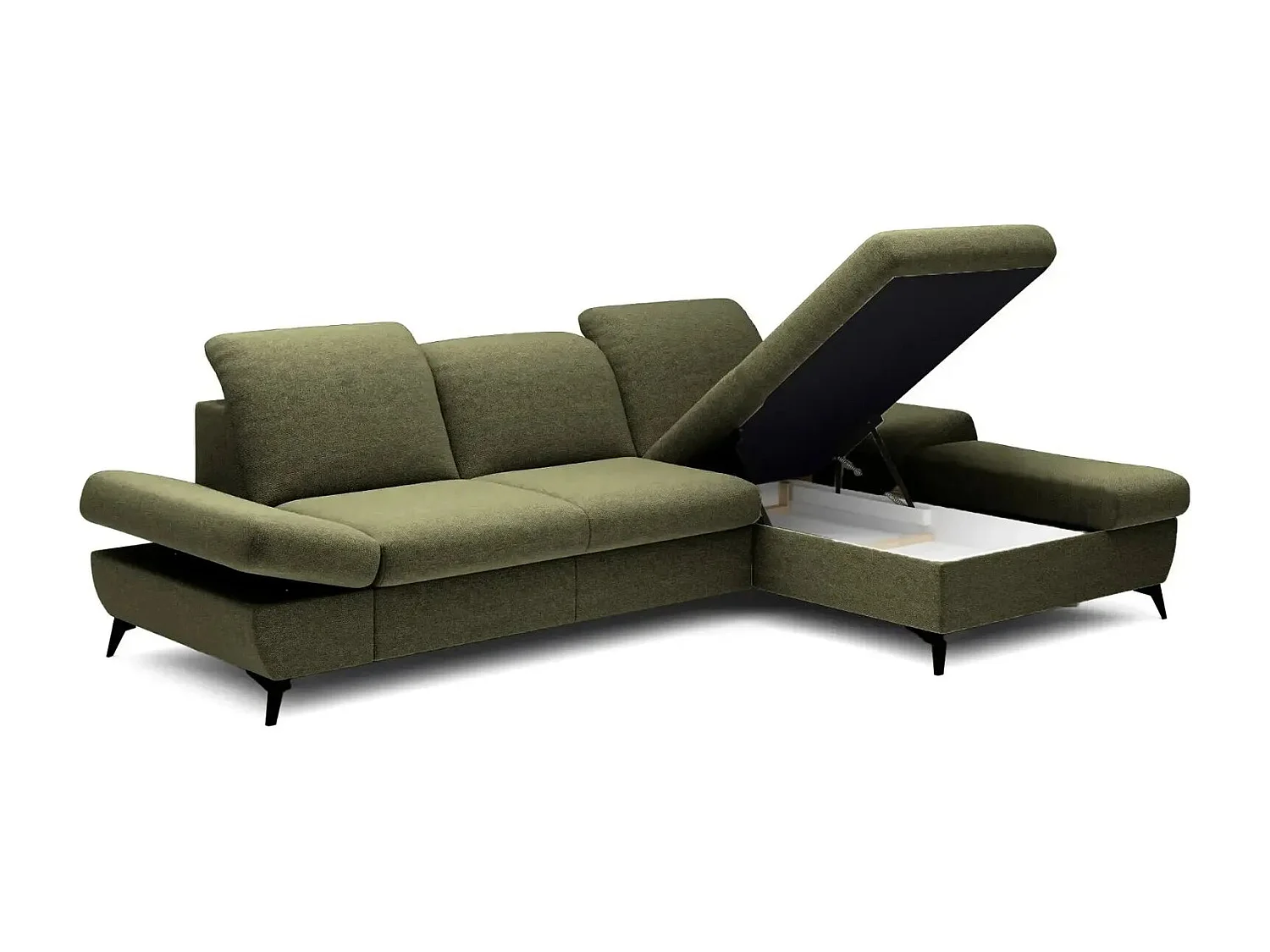 LIVIA - Canapé d'angle convertible tissu chiné 4 places - Vert - Droit