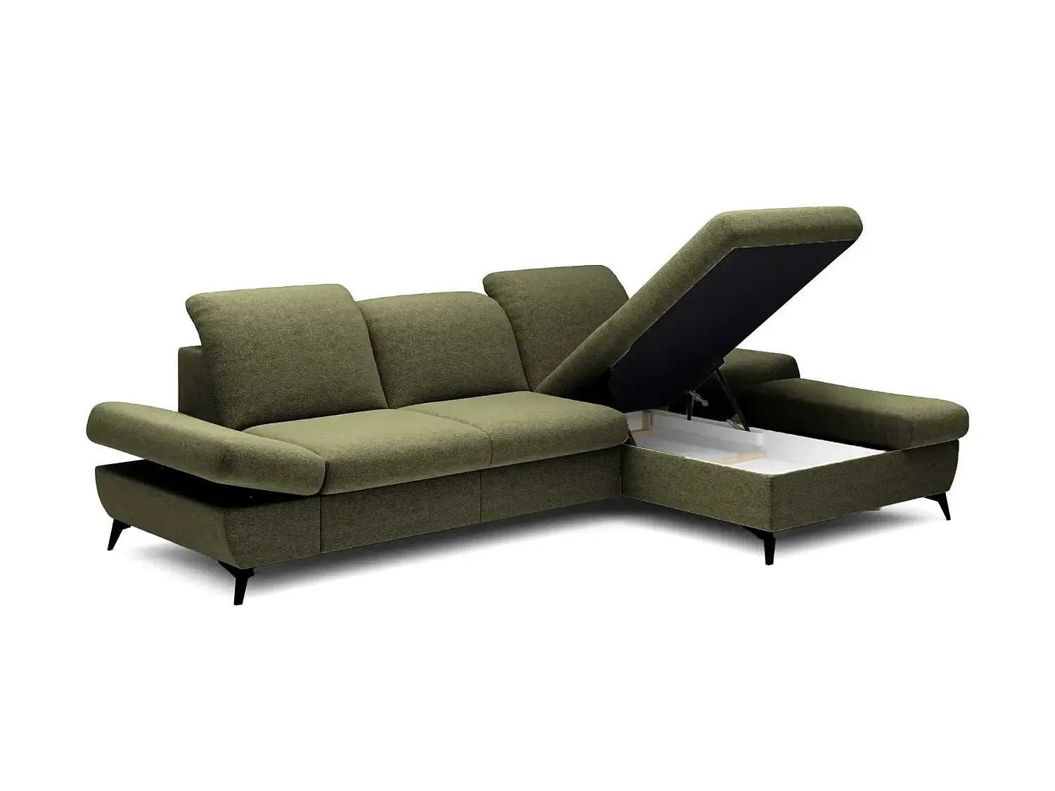 LIVIA - Canapé d'angle convertible tissu chiné 4 places Vert Droit