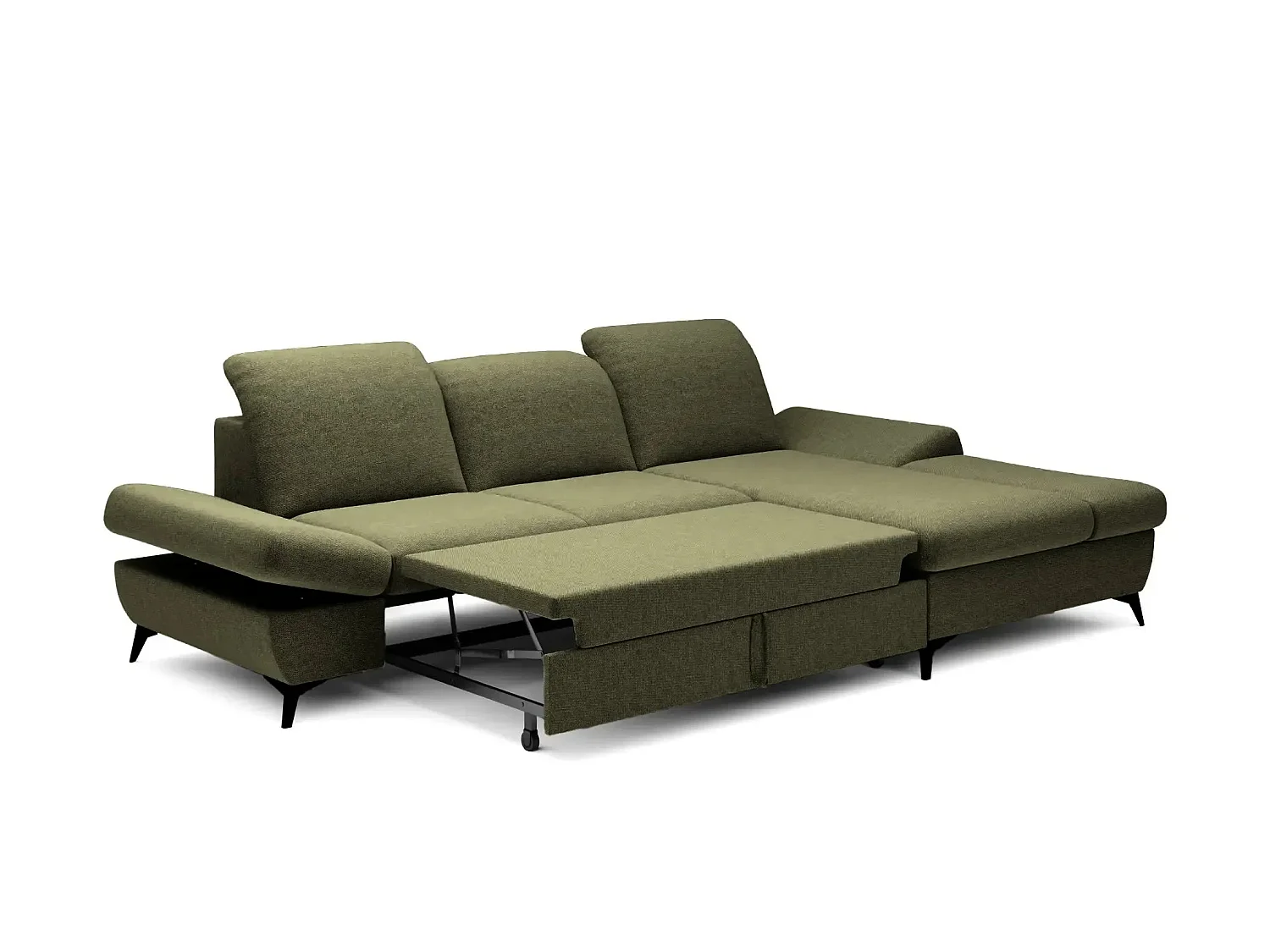 LIVIA - Canapé d'angle convertible tissu chiné 4 places Vert Droit