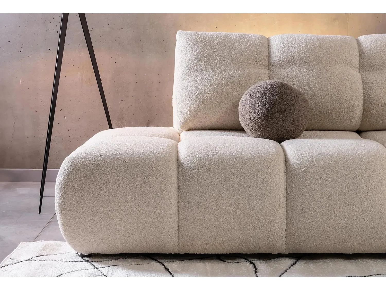 CONSTANCE - Canapé d'angle convertible tissu bouclette 4 places - Beige - Gauche