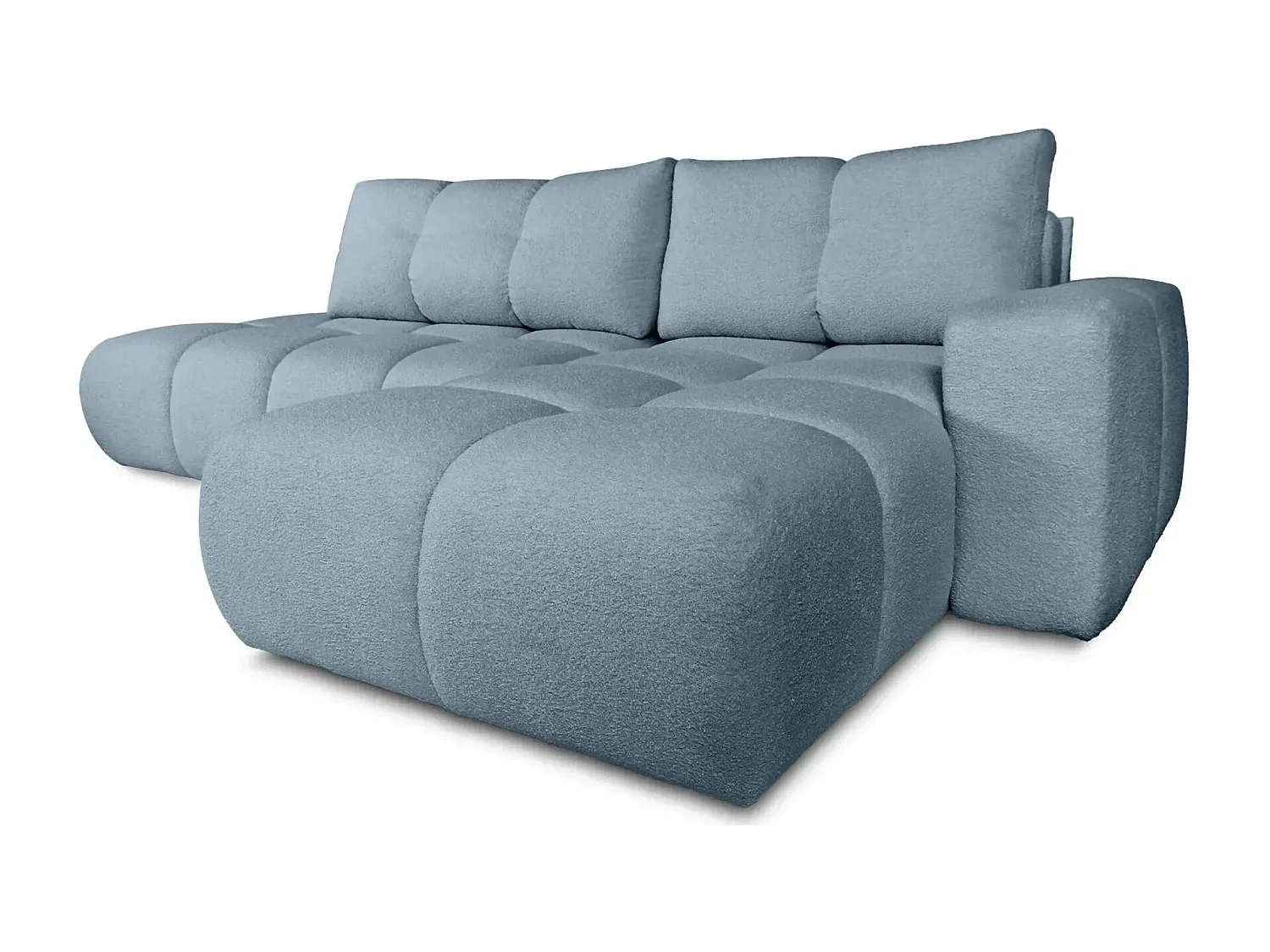 CONSTANCE - Canapé d'angle convertible tissu bouclette 4 places - Bleu - Droit