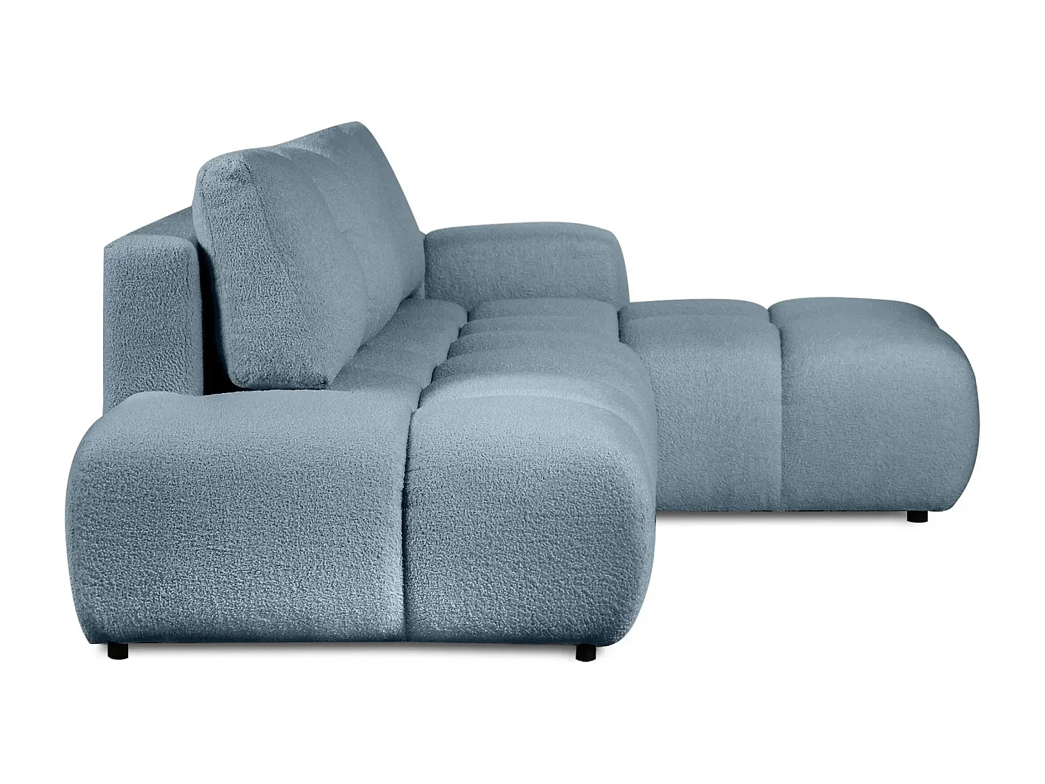 CONSTANCE - Canapé d'angle convertible tissu bouclette 4 places - Bleu - Droit