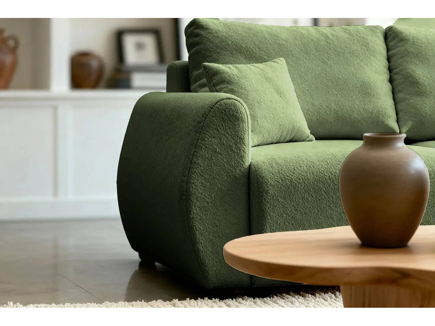 HERA - Canapé d'angle convertible tissu doux 3 places - Vert