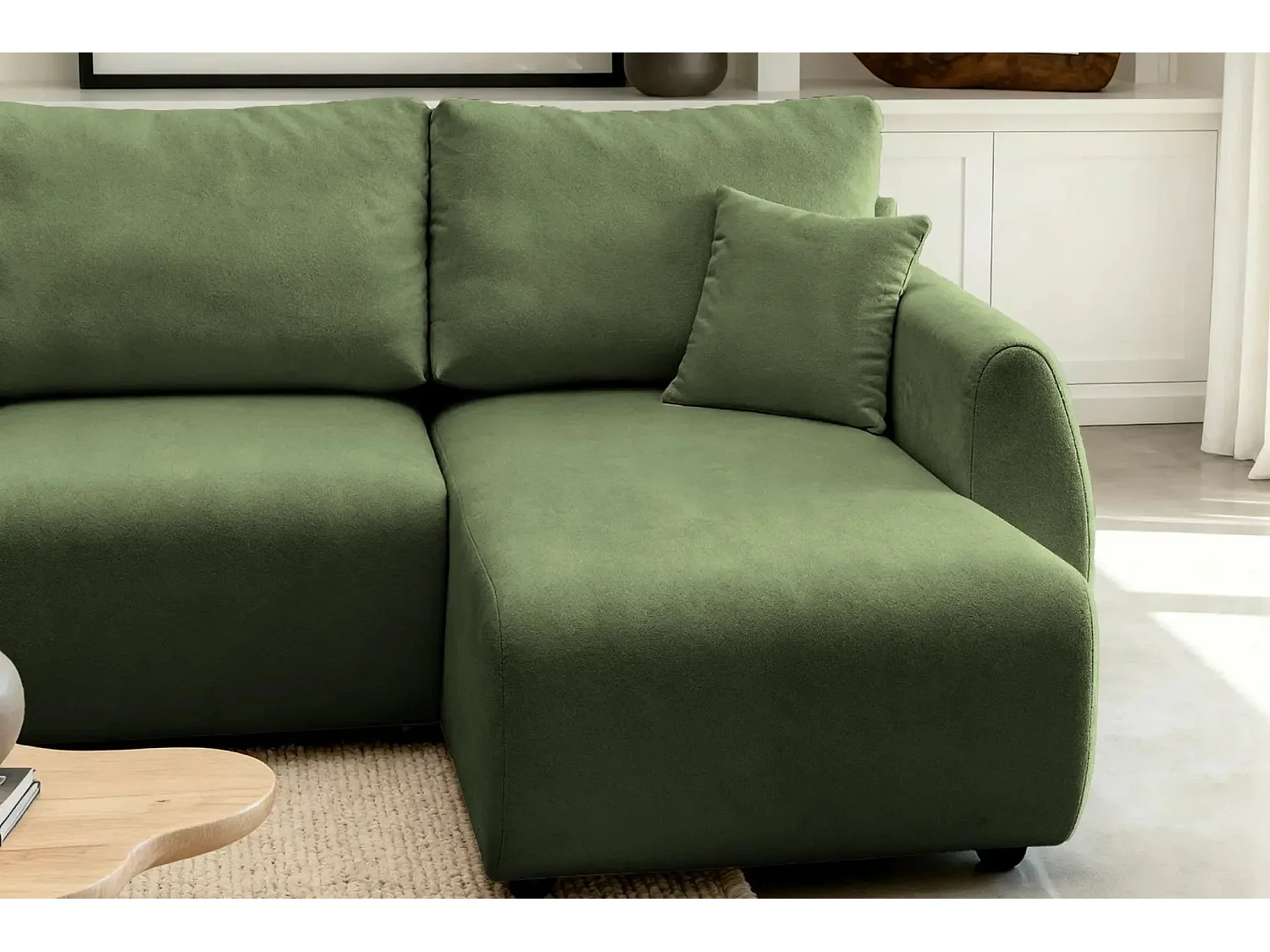 HERA - Canapé d'angle convertible tissu doux 3 places - Vert