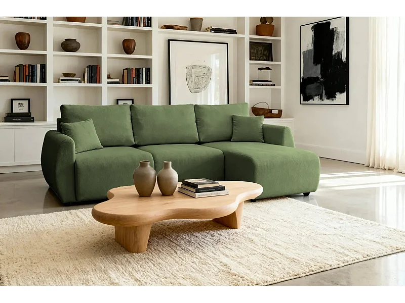 HERA - Canapé d'angle convertible tissu doux 3 places - Vert