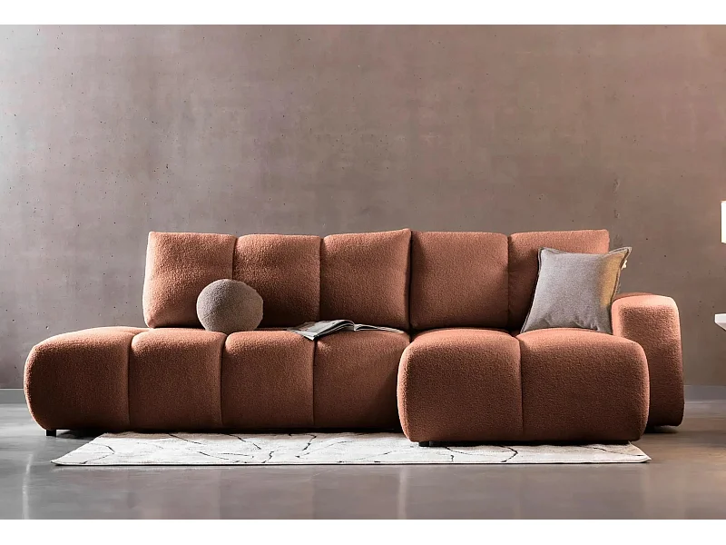 CONSTANCE - Canapé d'angle convertible tissu bouclette 4 places - Terracotta - Gauche
