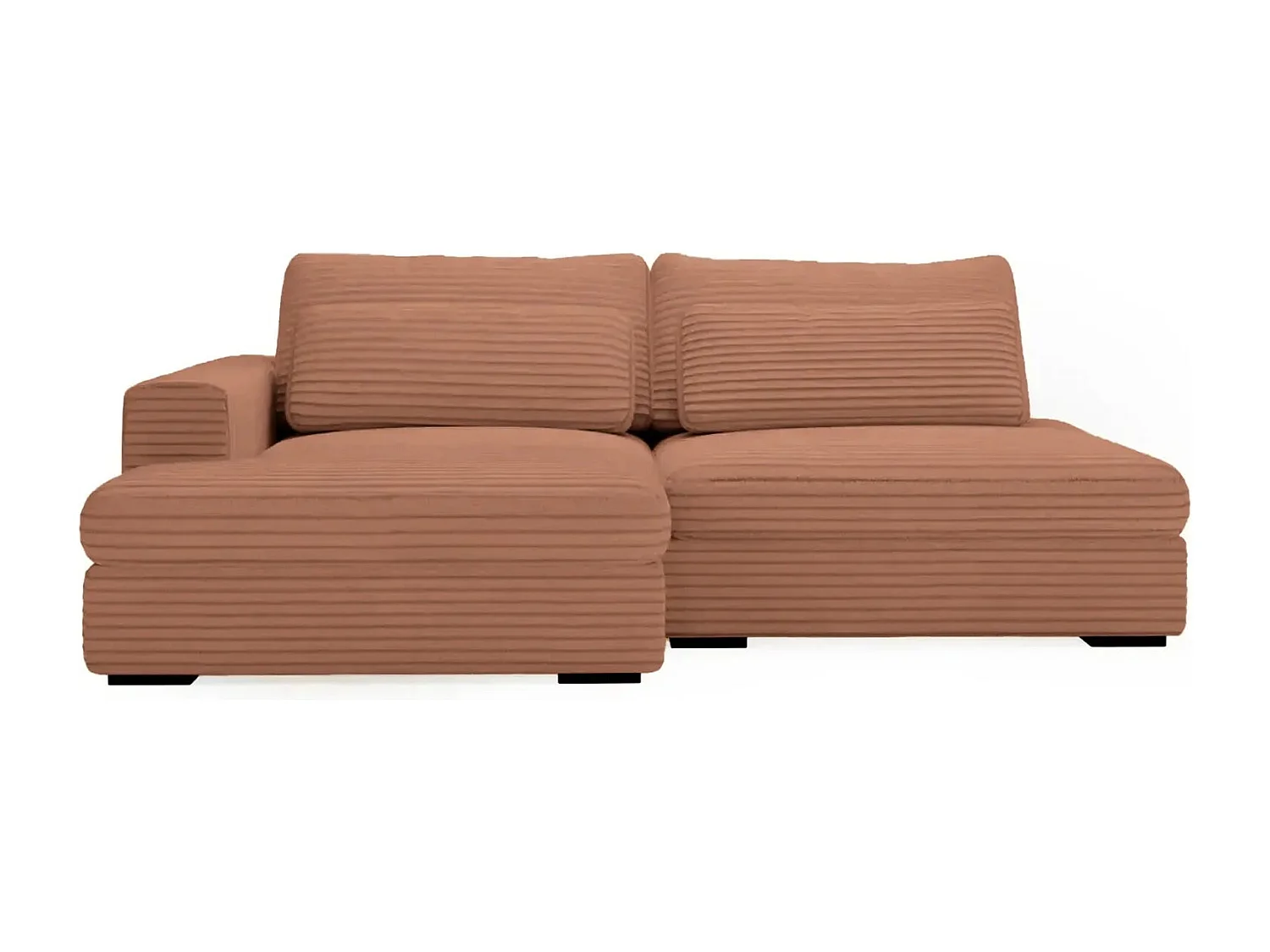 AGATHE - Canapé d'angle convertible gros velours côtelé 4 places - Terracotta - Droit