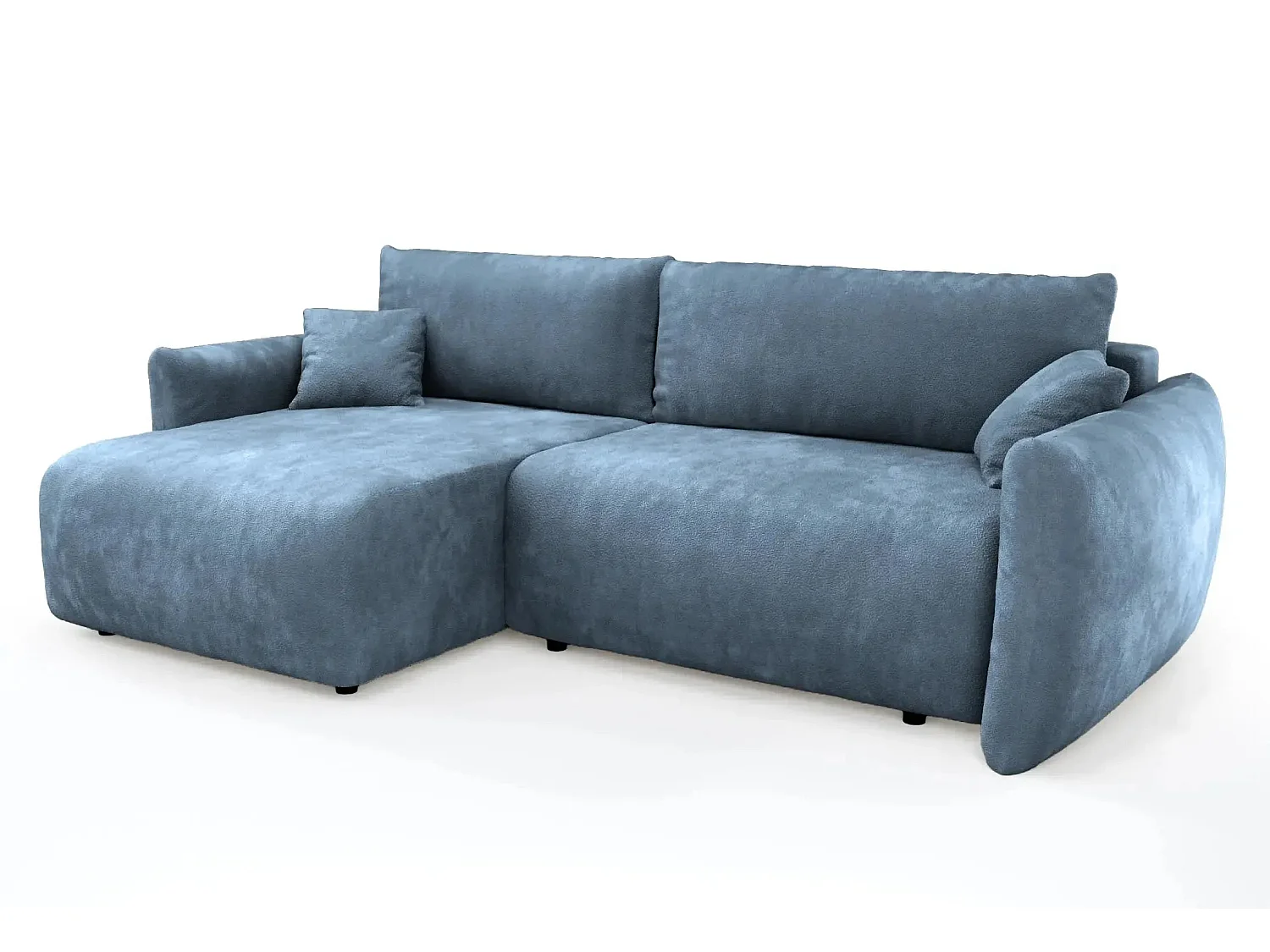 ELIO - Canapé d'angle convertible tissu bouclette 4 places - Bleu