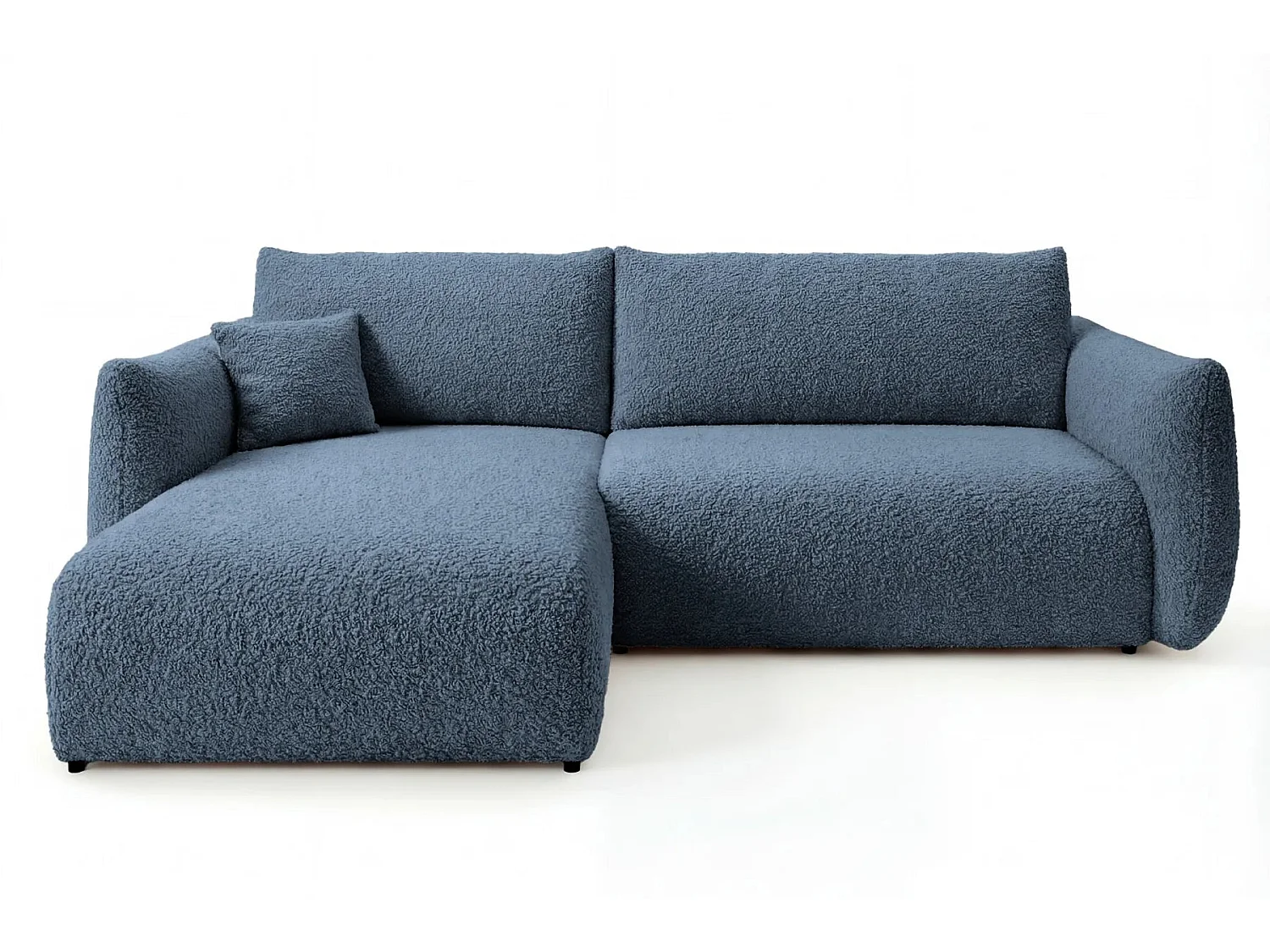 ELIO - Canapé d'angle convertible tissu bouclette 4 places - Bleu